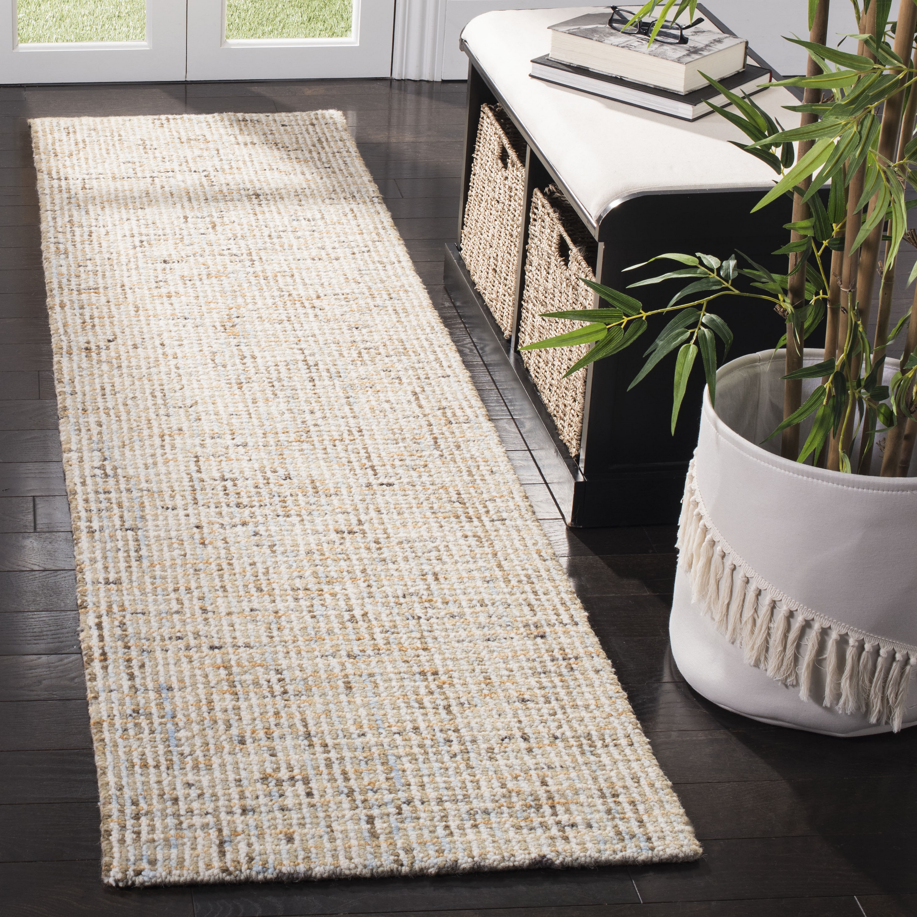 Safavieh ABT468D-28 Abstract Canvas 2 x 8 (ft) Tufted Wool Gold/Blue Rectangular Indoor Abstract Farmhouse/Cottage Runner rug