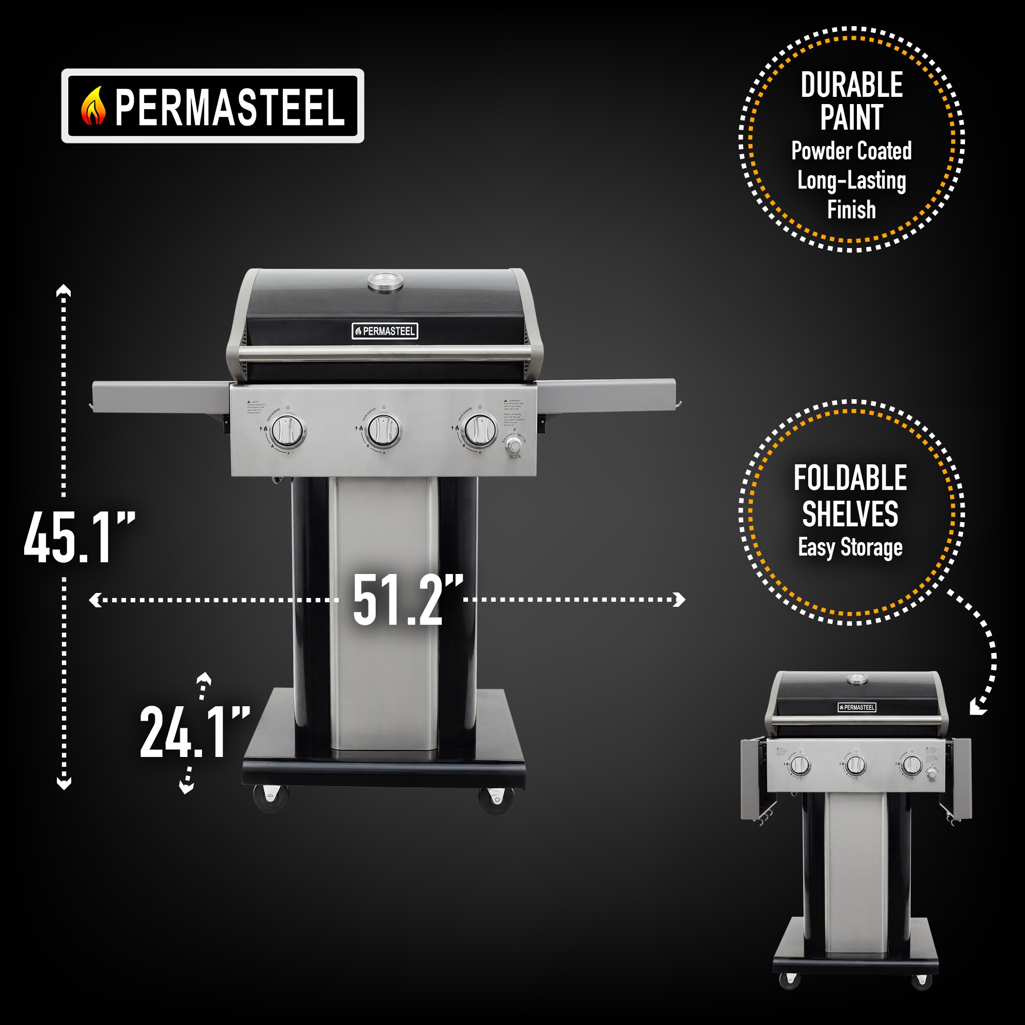 Permasteel Black 3-Burner Liquid Propane Gas Grill in the Gas Grills ...