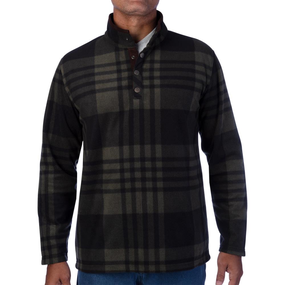 Smith's Workwear S4562-262-DKOLV-L Men's Green Long sleeve Checked Henley ( Large )