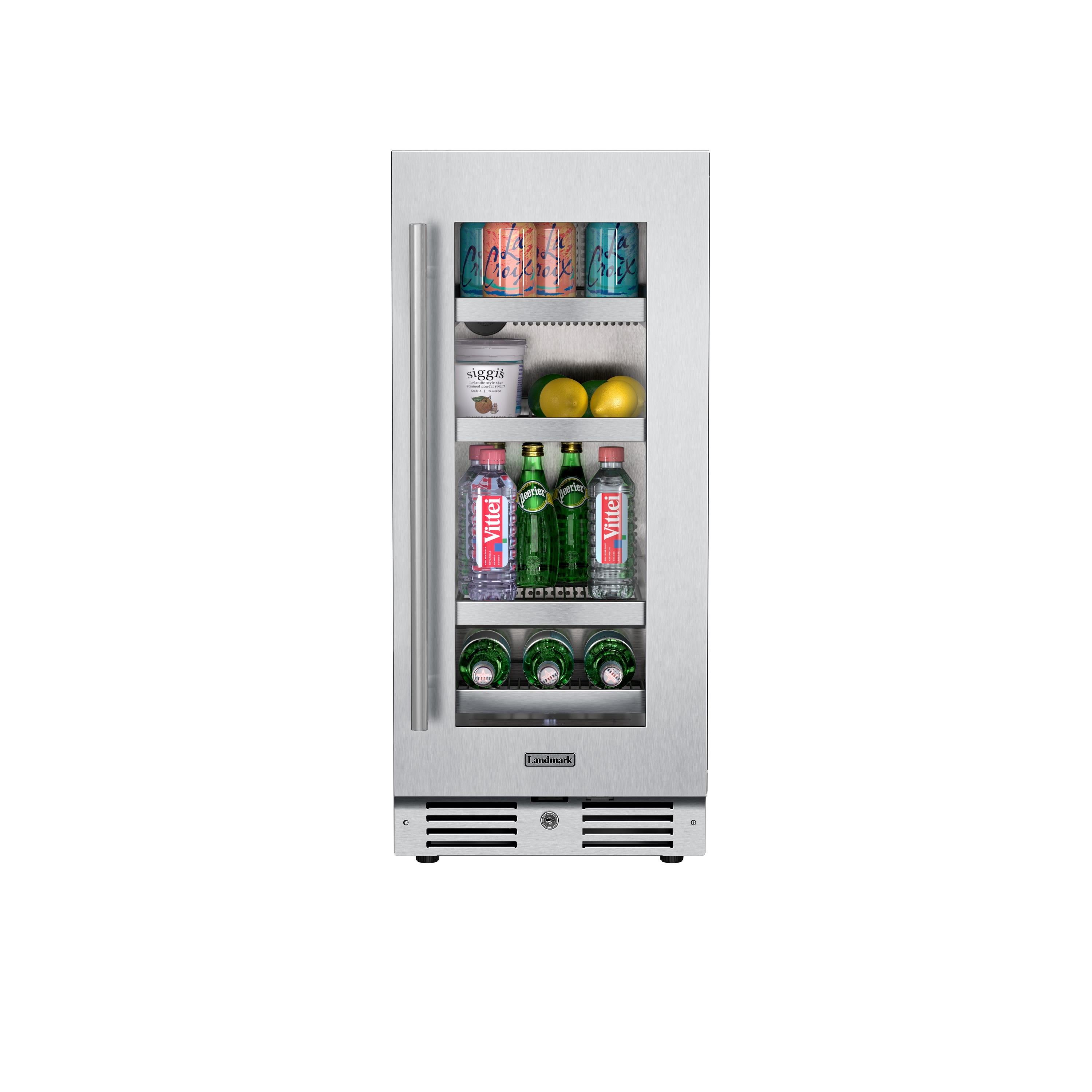 Landmark L3015UI1BSG-RH 15-in W 63 -Can Capacity Stainless Steel Freestanding Indoor Beverage Refrigerator with Glass Door