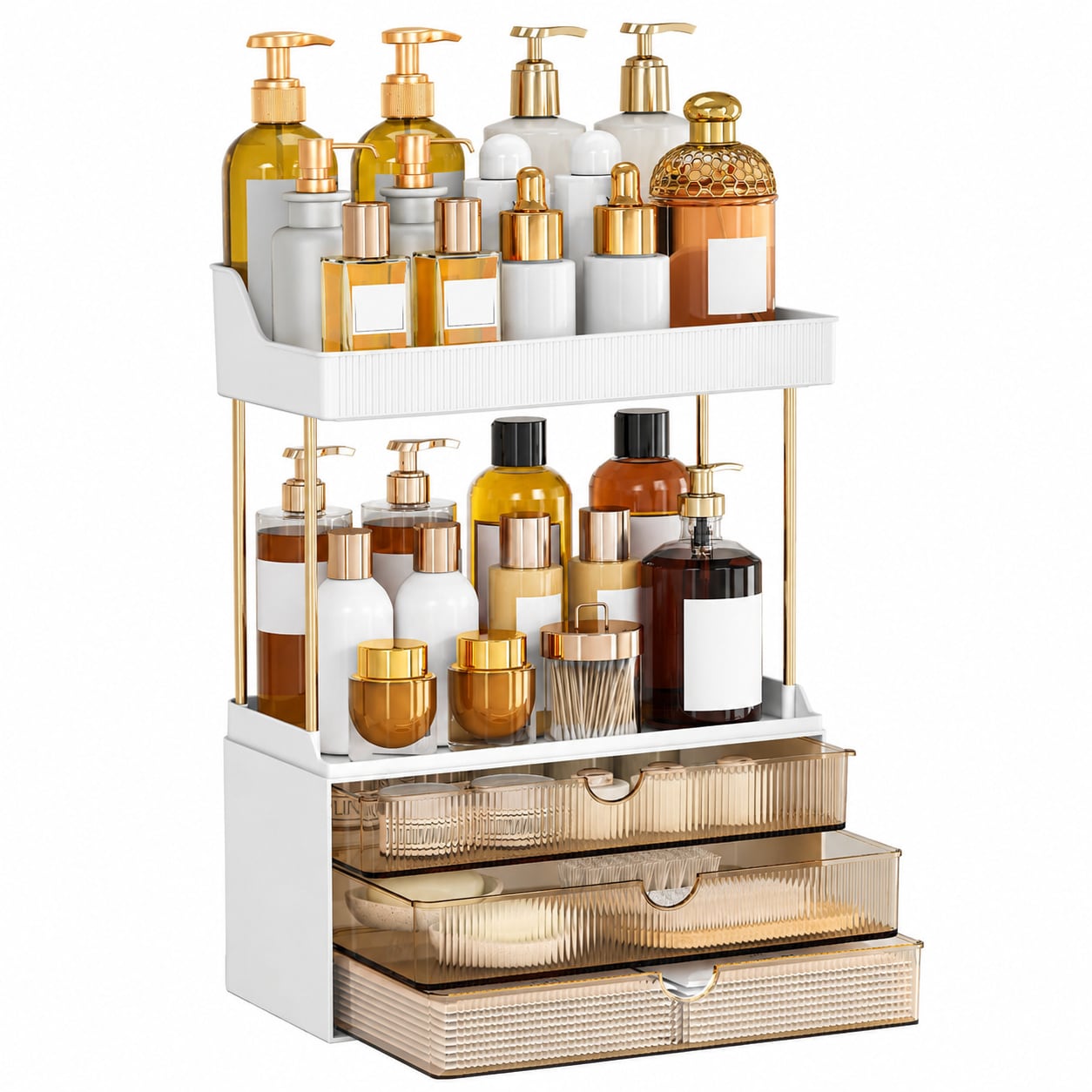 Paradigms Interiors 3 Drawer 2 Tier Makeup Organizer Large Skincare Perfume Storage For Bathroom Countertop Vanity Dresser #514068539780