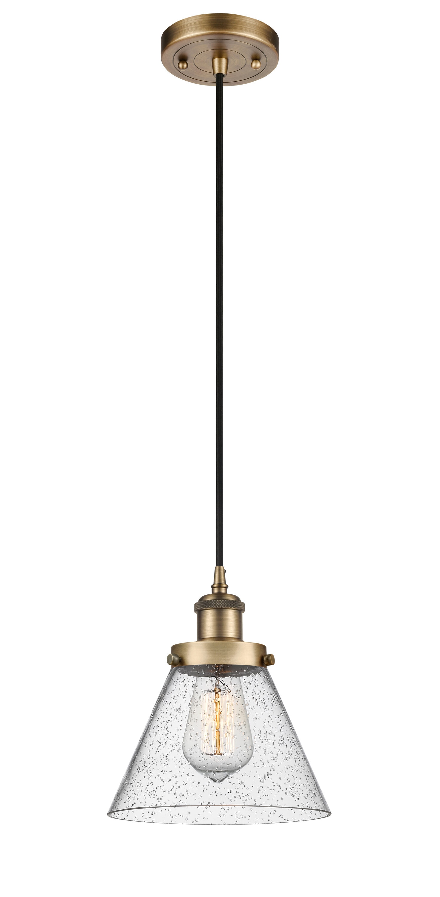 Innovations Lighting 916-1P-BB-G44 Cone Brushed Brass, Seedy Industrial Seeded glass Cone Medium Hanging Pendant light