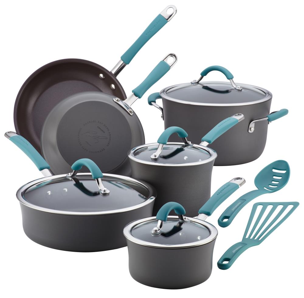 Rachael Ray Cucina 12pc Hard Anodized Nonstick Cookware, Agave Blue