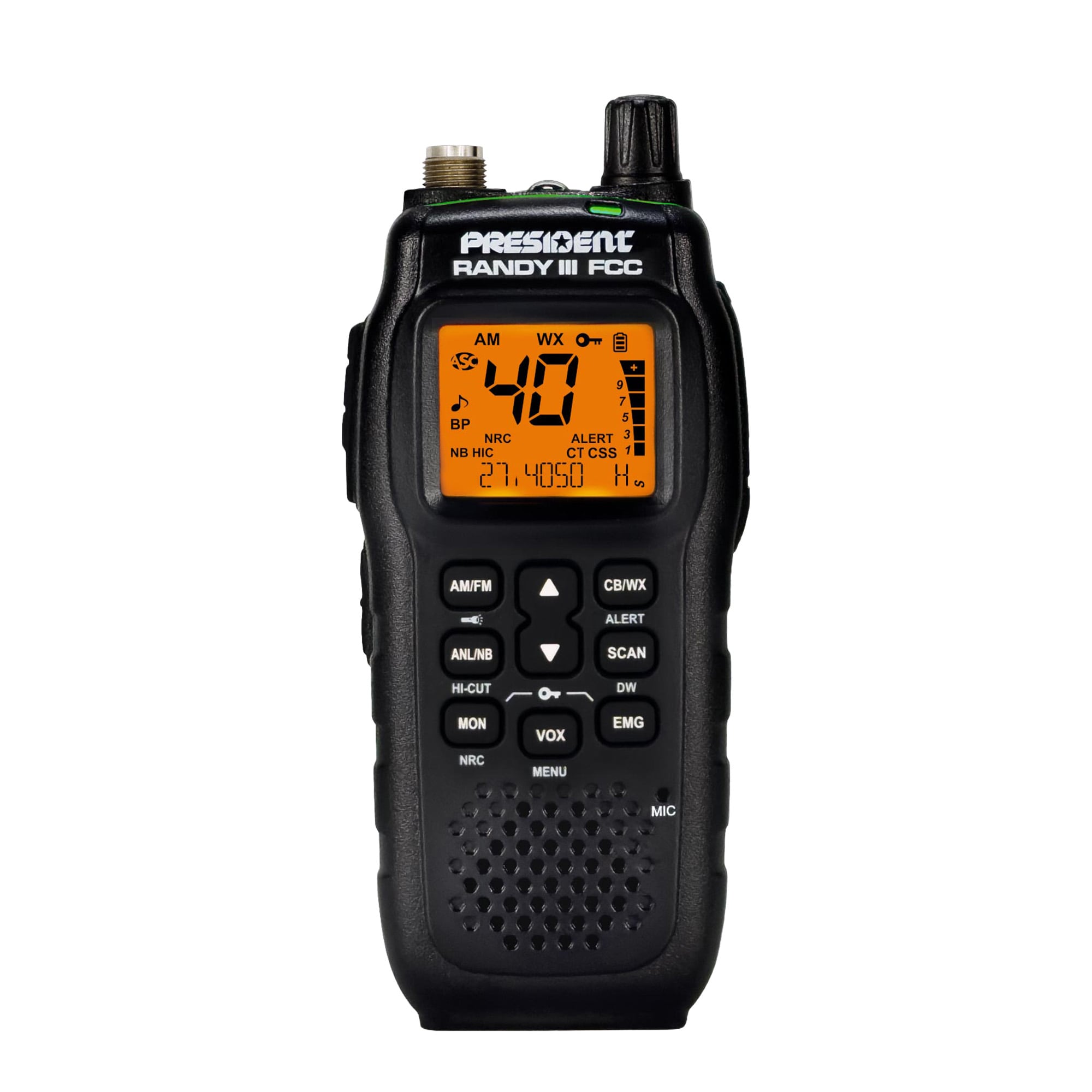 PRESIDENT Randy III FCC Handheld CB Radio with 40 Channels AM/FM Weather Alert P Channels NRC CTCSS/DCS Flex Antenna Desktop Dock Car Charger