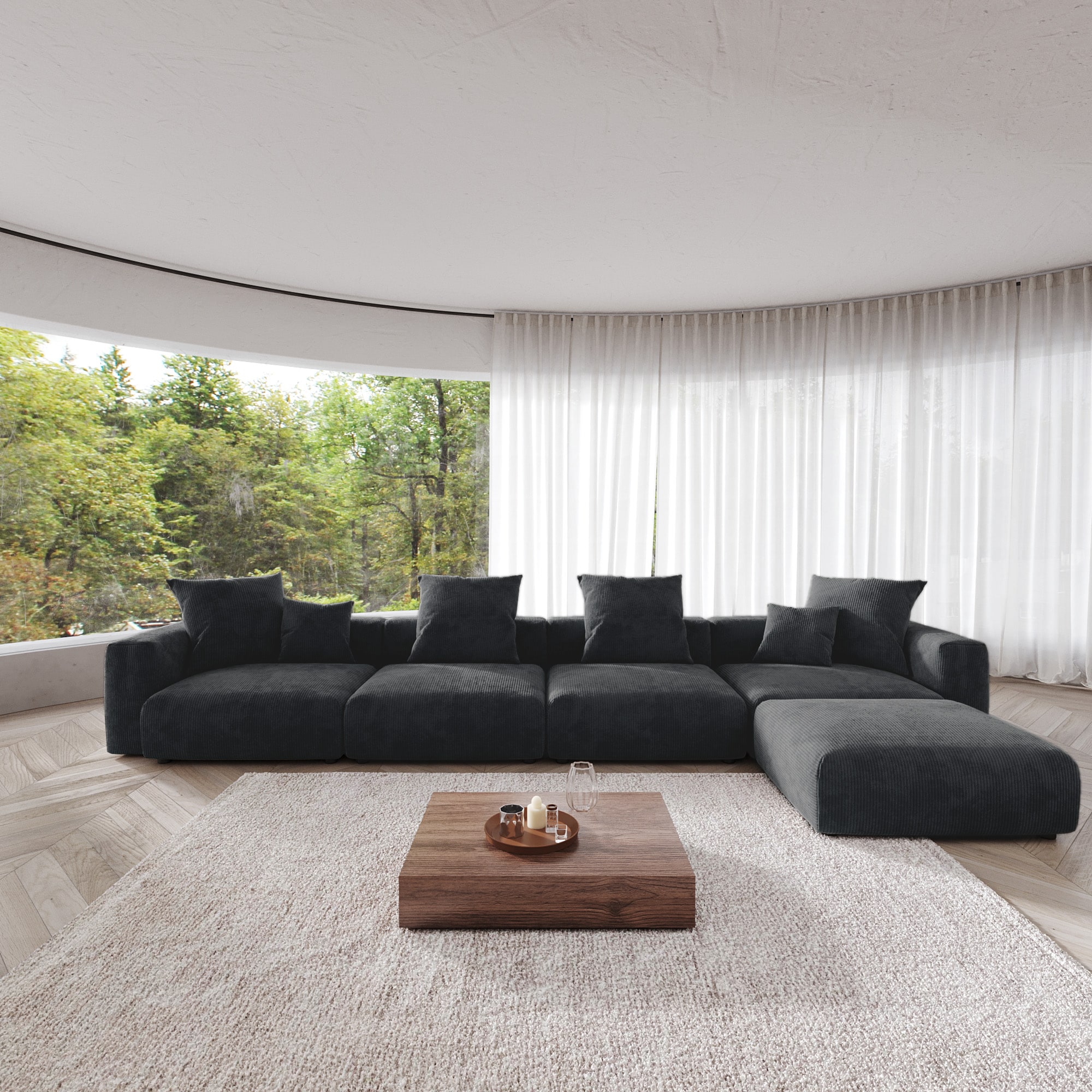 BuotiqHom DH-S4+1-126BK 175-in Casual Black Sectional