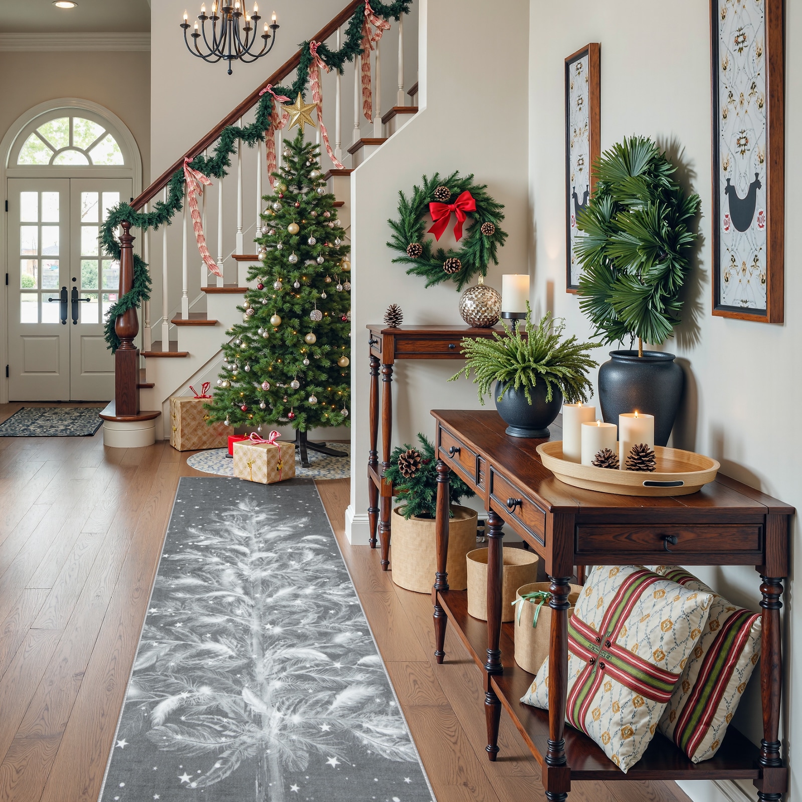 Lahome AR-DYR-409-GR6 2 x 6 (ft)Gray Christmas Forest Deer Moroccan Full Coverage Pearl Velvet Rectangular Indoor Area Rug