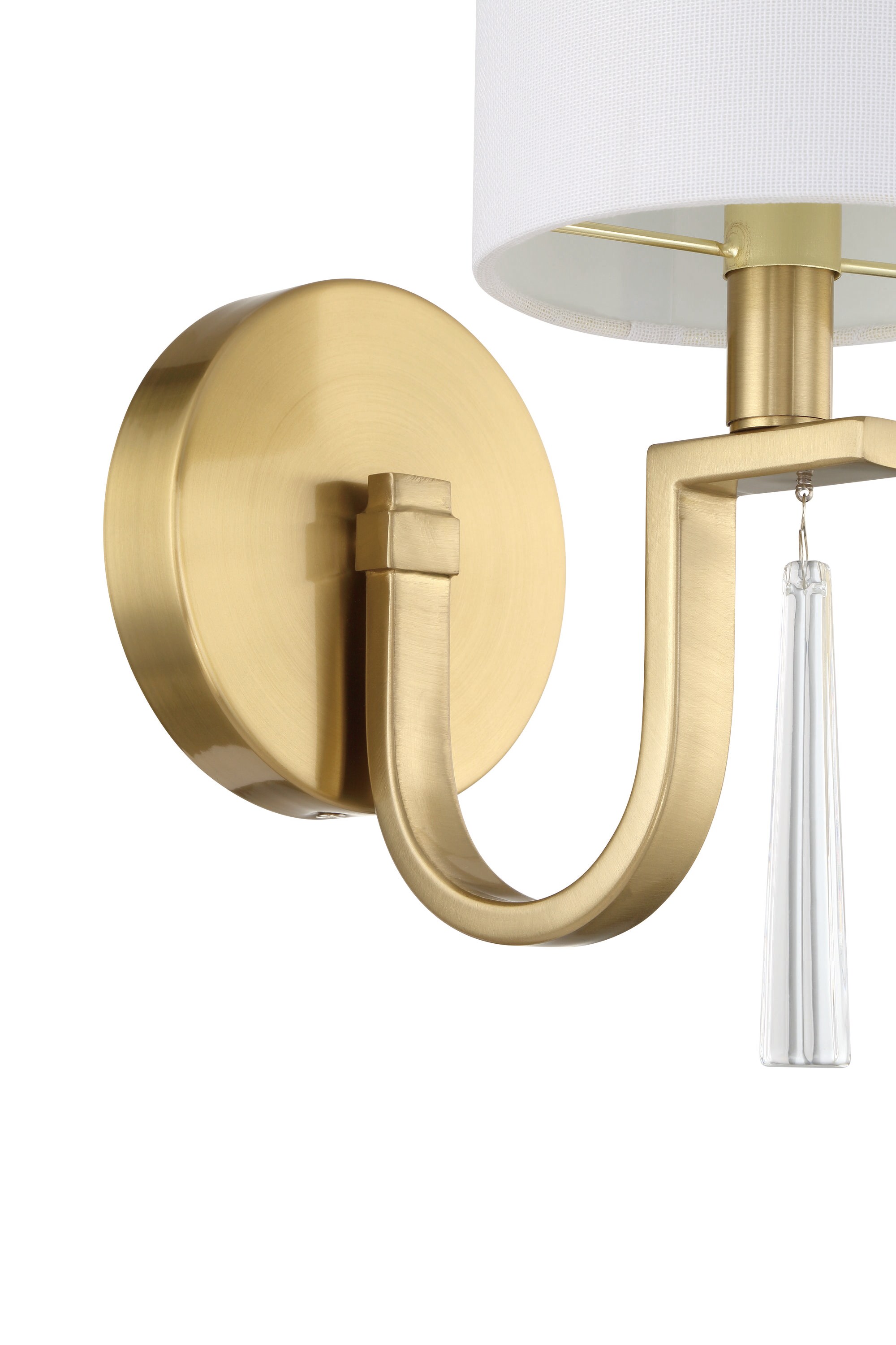 Satin Brass Single Light Sconce with White Linen Shade