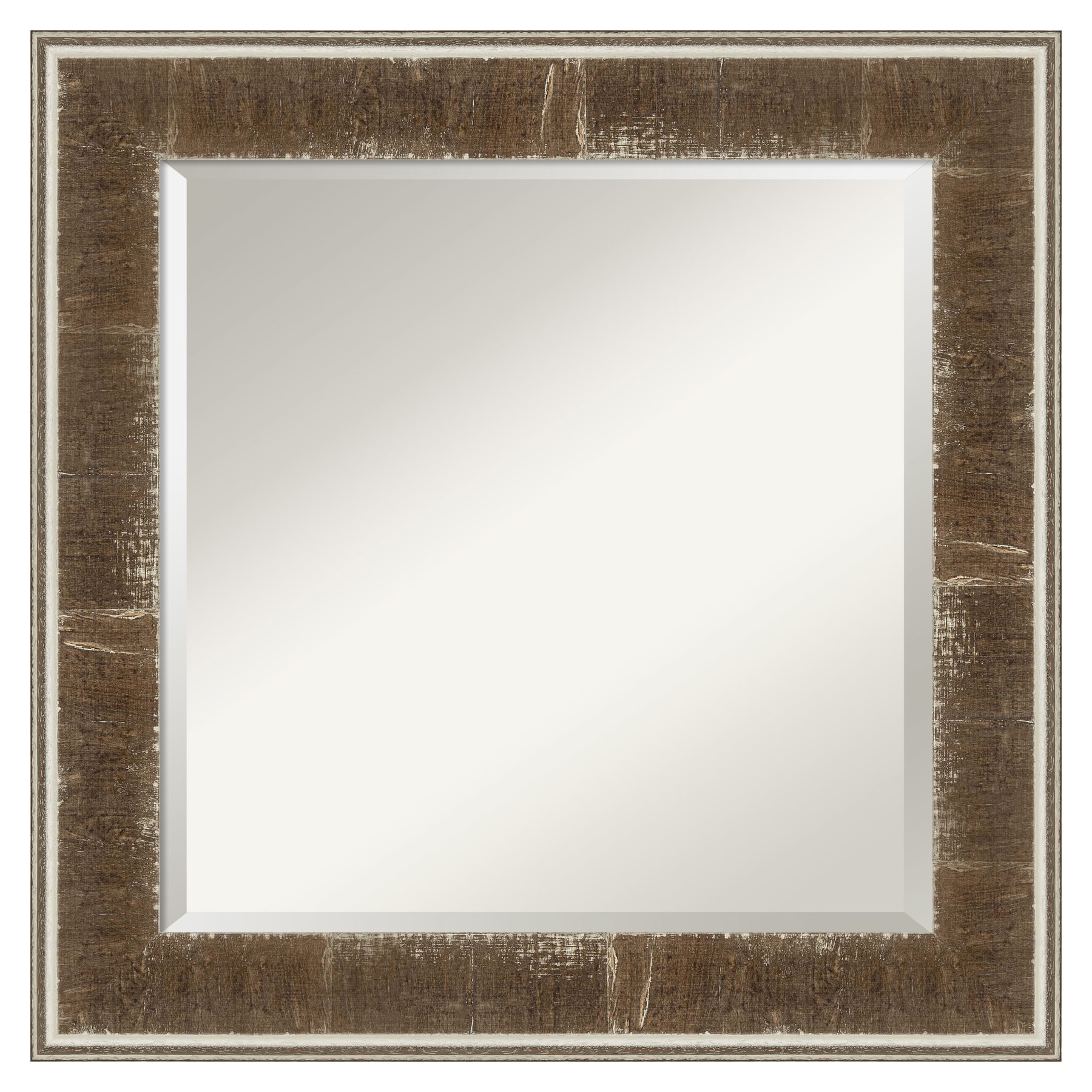 Amanti Art DSW4407988 Farmhouse 26.0-in x 26.0-in Framed Rectangle Bathroom Vanity Mirror ( Distressed Brown )