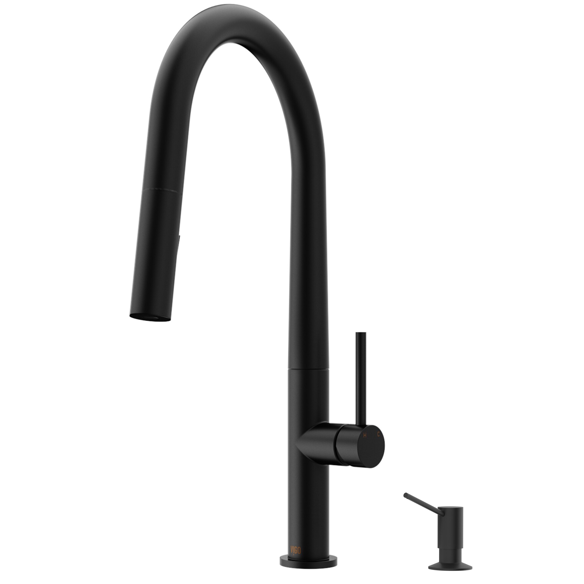 VIGO VG02029MBK5 Greenwich Matte Black Single Handle Deck-mount Pull-down Kitchen Faucet with Sprayer (Soap Dispenser Included)