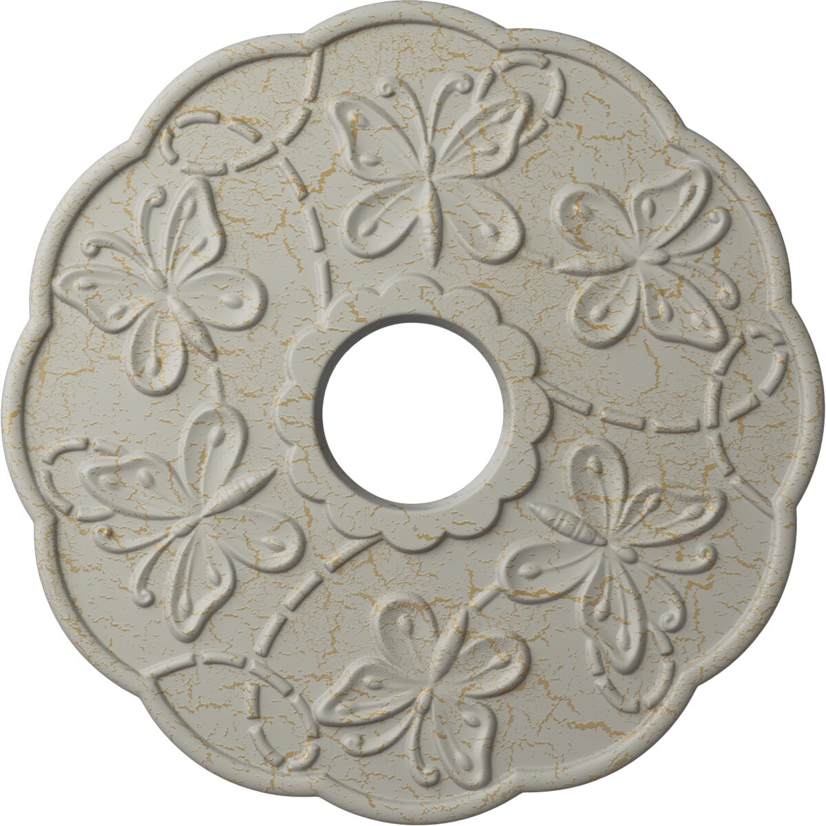 Ekena Millwork CM17TSPCC Terrones Butterfly 17.875-in W x 17.875-in L Painted Pot Of Cream Crackle Polyurethane Whole Ceiling Medallion