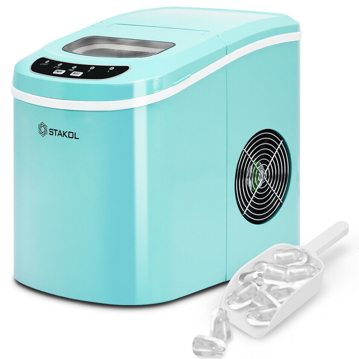 12Kg/24H Counter Top Ice Machine with Self-Cleaning Function Scoop and Removable Basket COSTWAY Ice Maker Machine Bullet Ice Cubes Ready in 7 Mins 2.1L Tank Mint Green 
