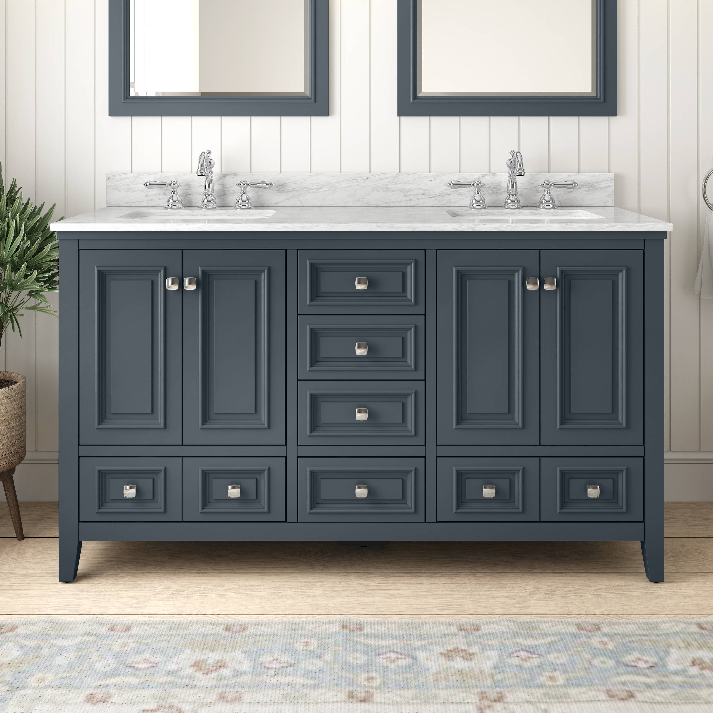 TJAmerican TJ01-28V6022GR Graydon 60 in. W x 22 in. D x 35 in. H Double Sink Bath Vanity in Steel Grey Finish with Natural Carrara Top