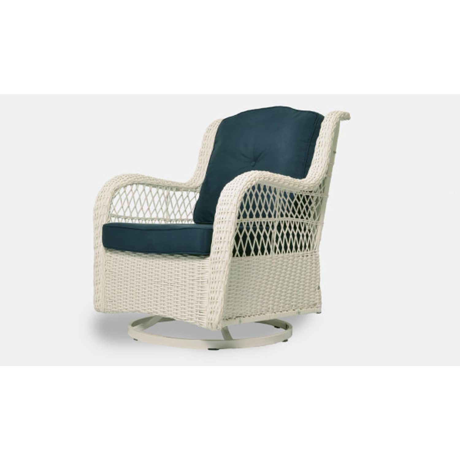 Rio Vista White Wicker Patio Chair Set with Navy Cushions