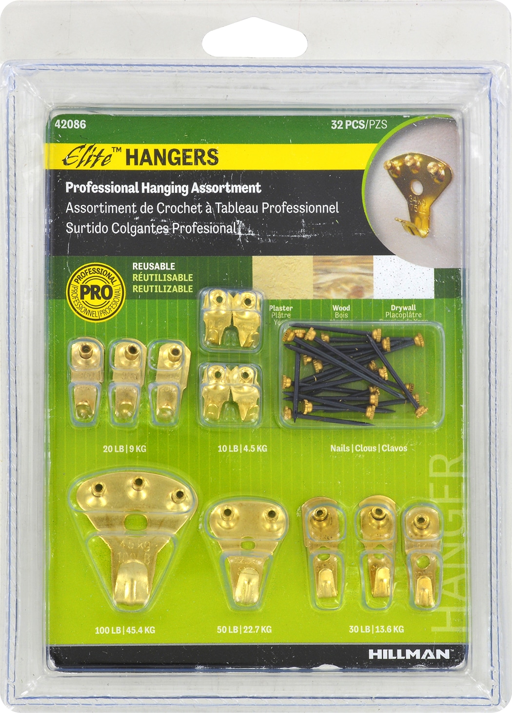 Picture Hanging Hooks 30 lb - Professional Picture Hangers for Drywall with  Wall Nails - 100 Pack