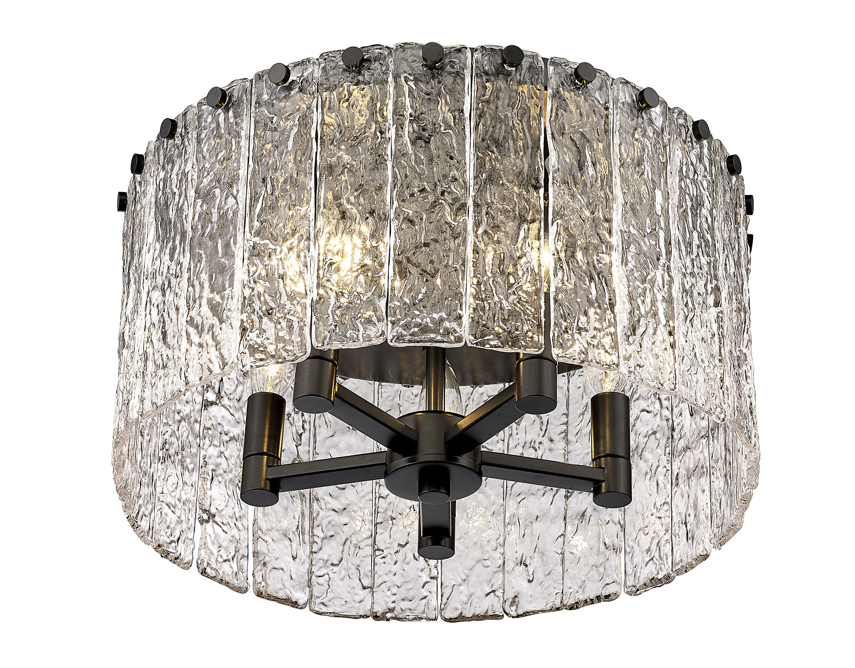 Glacier Matte Black Steel and Glass Drum LED Flush Mount