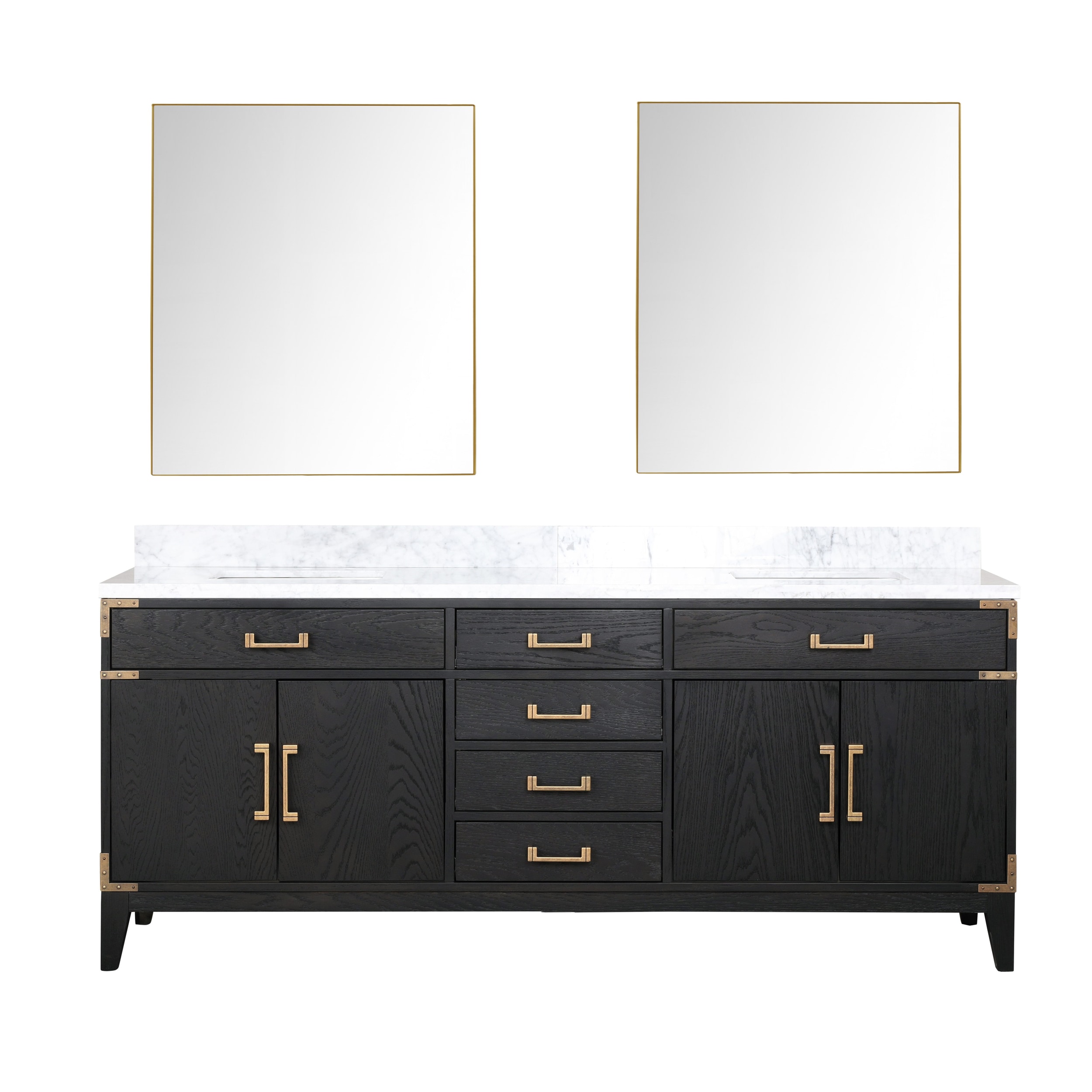 Lexora LVW80DJ110 Wilton 80-in Black Oak Undermount Double sink Bathroom Vanity with White Carrara Marble Marble Top (Mirror Included)