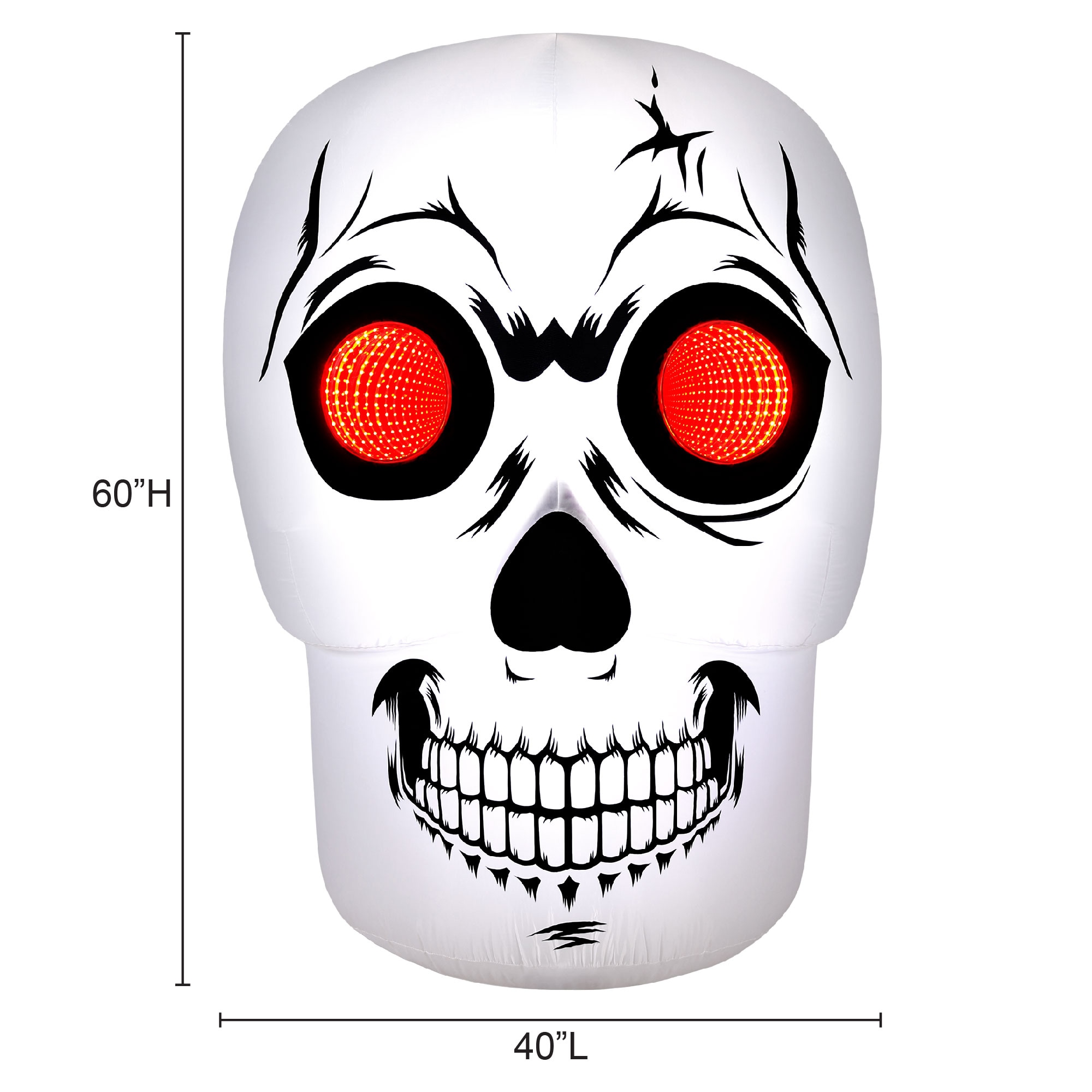 60-Inch Multicolor Inflatable Skull with Red LED Eyes