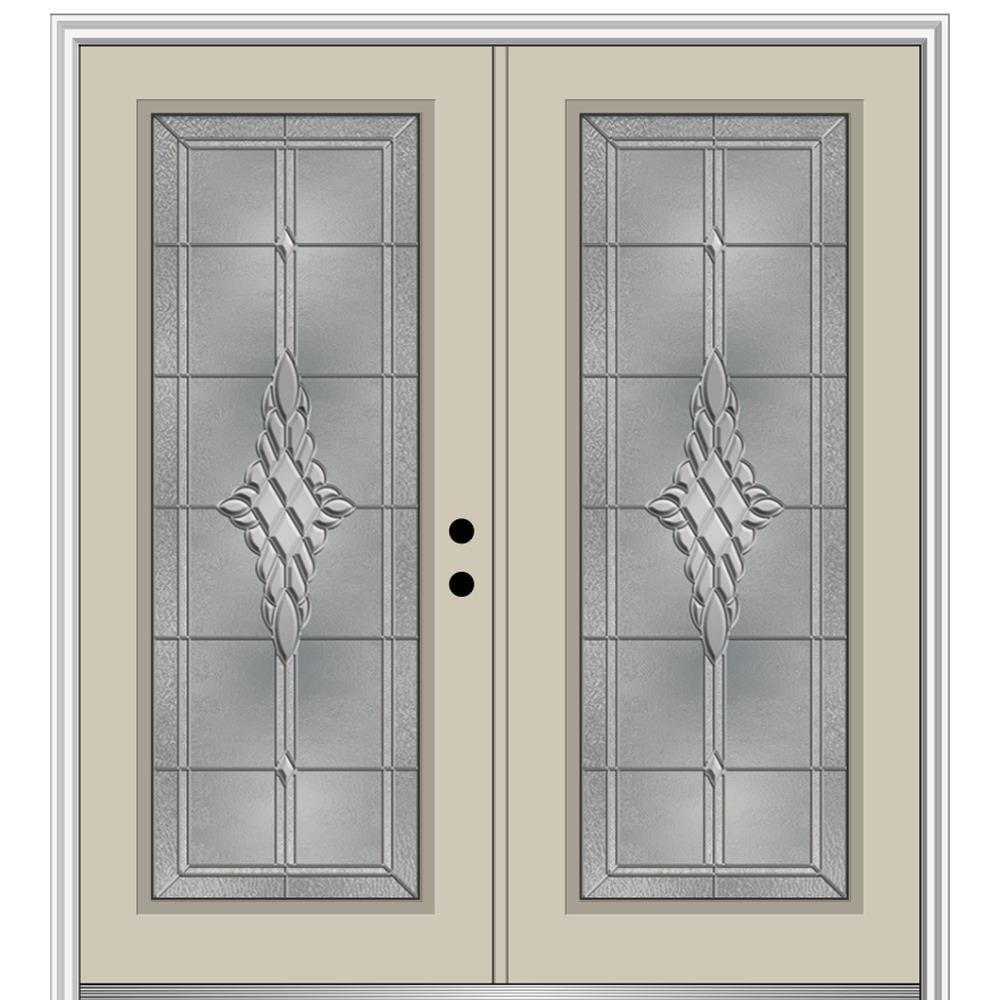 MMI DOOR ZZ366260L 72-in x 80-in x 6-9/16-in Fiberglass Full lite Left-hand inswing Wicker Painted Prehung Double Front Door with Brickmould Insulating core