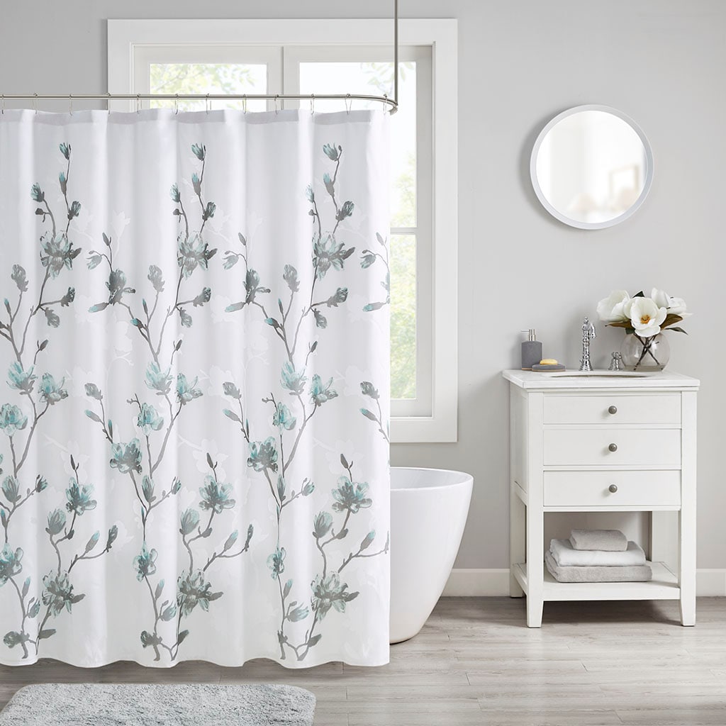 Blisstyle Floral Printed Burnout Shower Curtain Shower Curtains for Bathroom