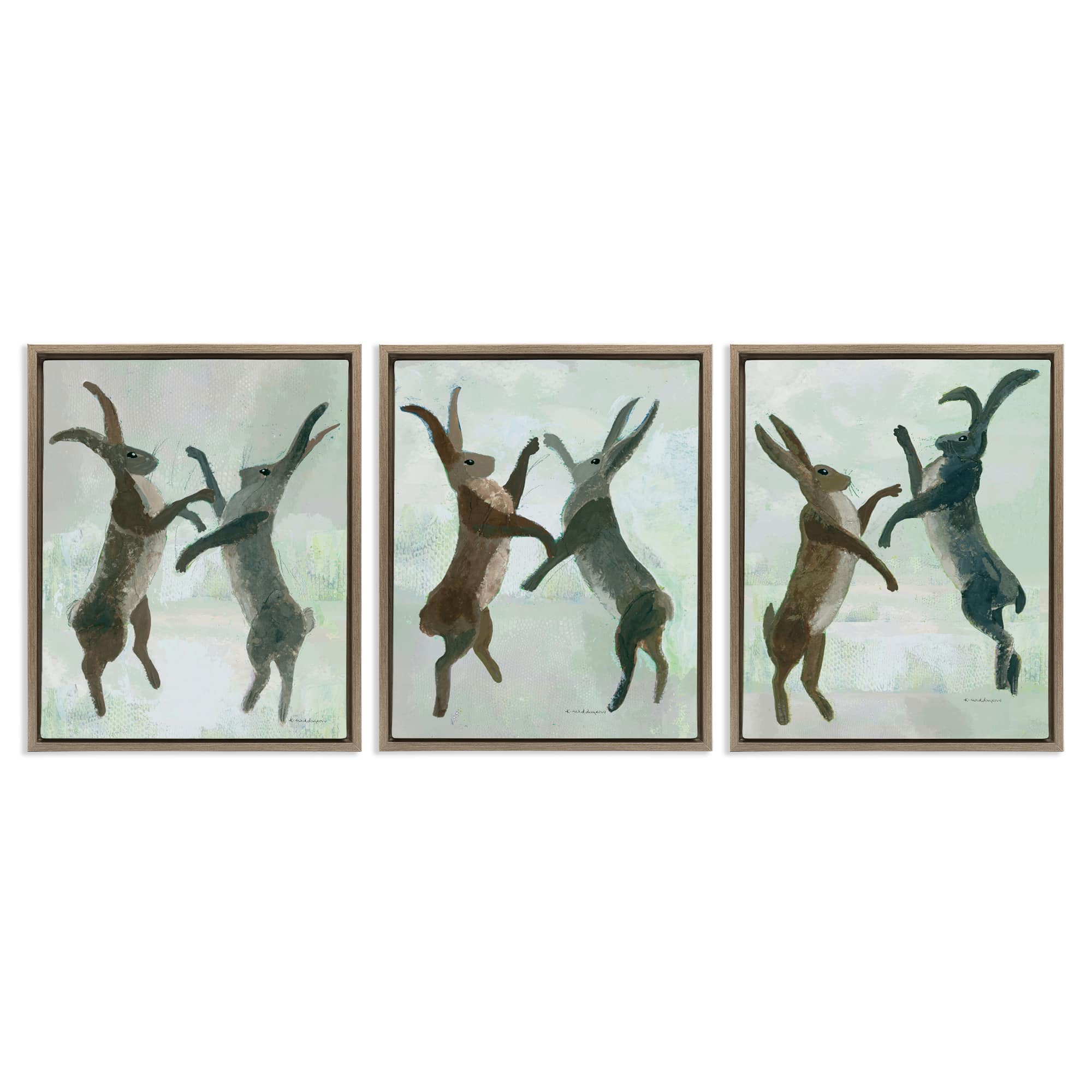 Stupell Industries A3-462-FFE-3PC-16X20 Battling Hares in Neutral Tones 3pc Floating Frame Set design by Kay Widdowson