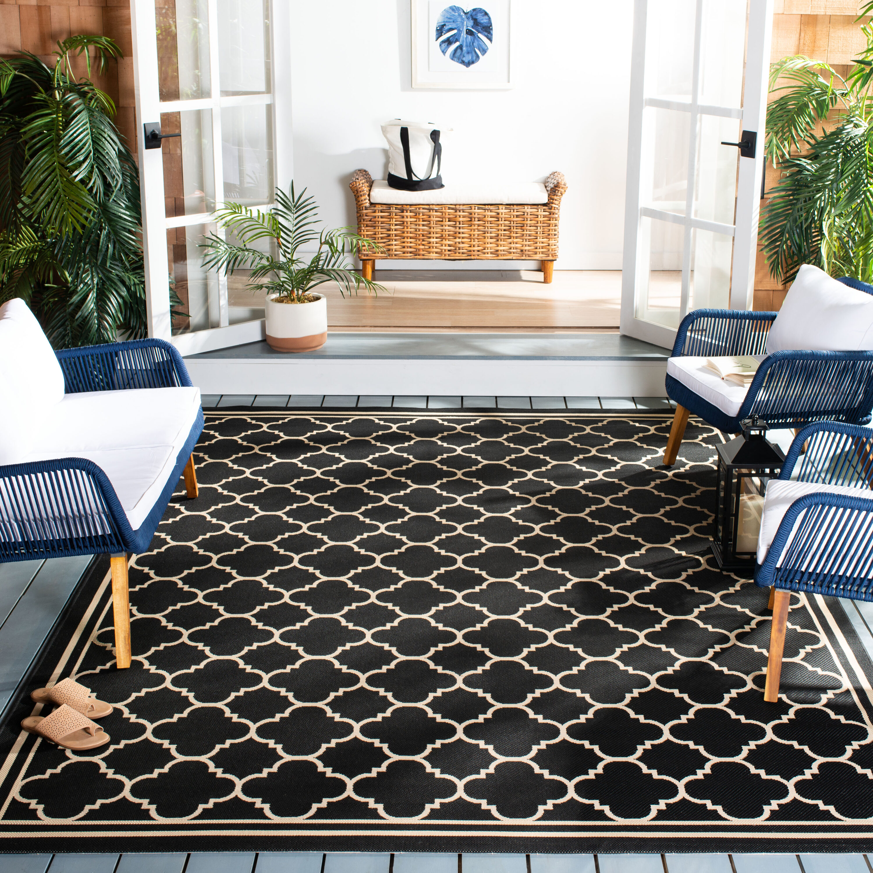 Safavieh CY6918-226-810 Courtyard 8 x 10 (ft) Loomed Synthetic Black/Beige Rectangular Indoor/Outdoor Geometric Area rug