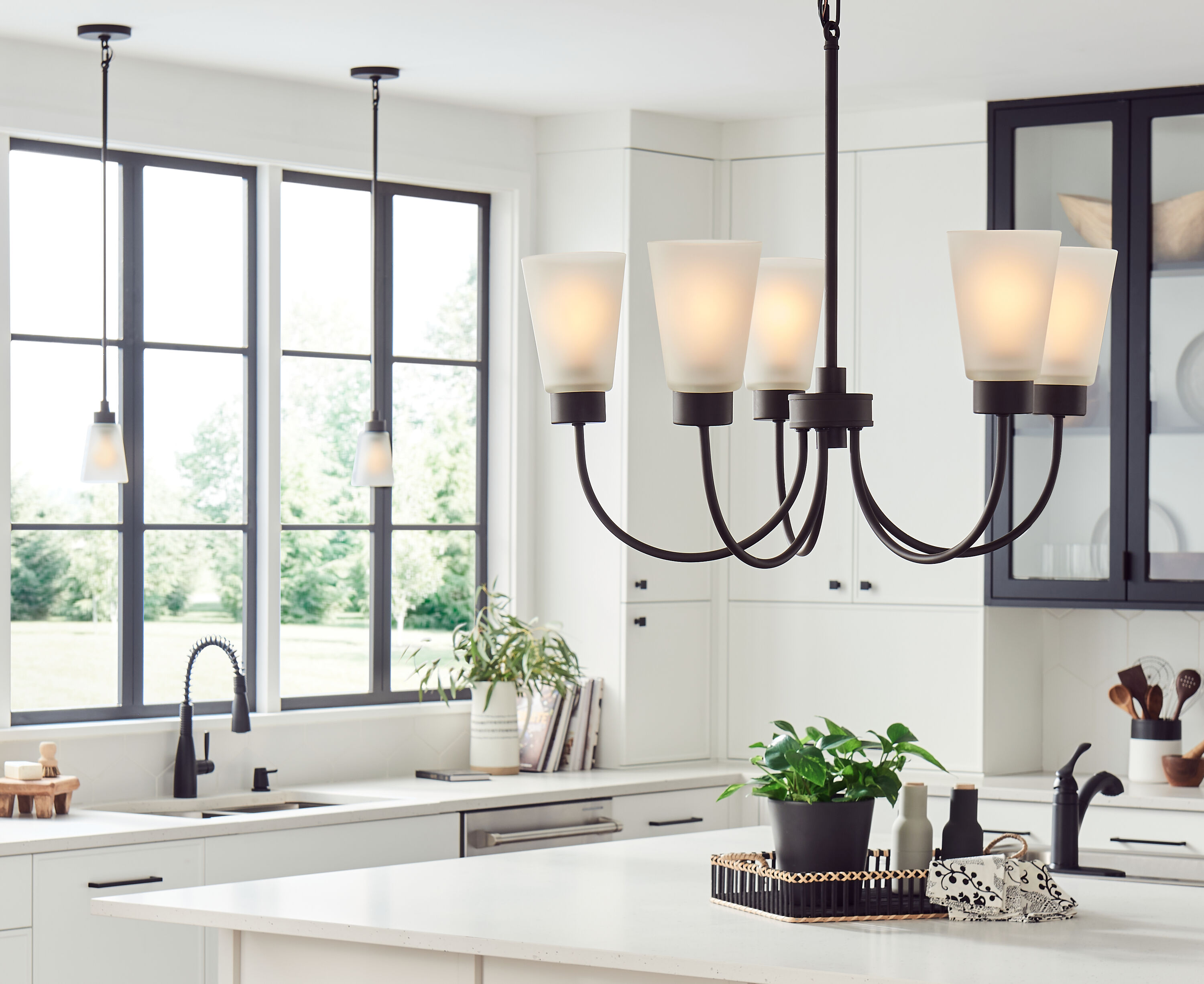 Erma 24" Olde Bronze Chandelier with White Horn Shades