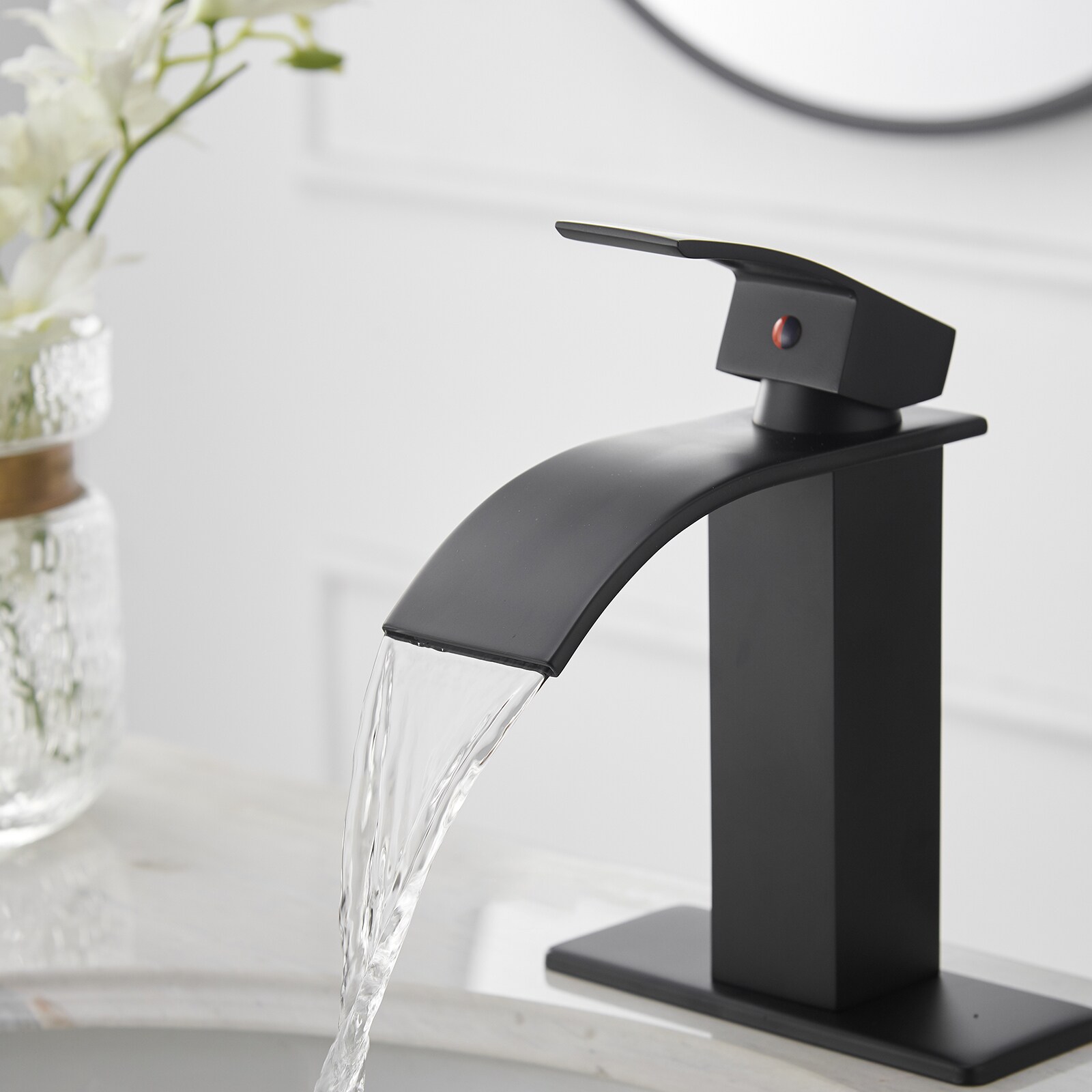 Matte Black Single Handle Waterfall Bathroom Faucet