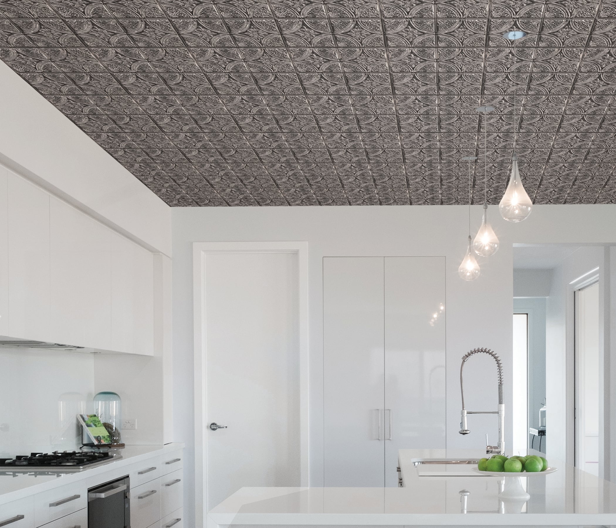 Camden Antique Silver Faux Tin Self-Adhesive Backsplash Tiles
