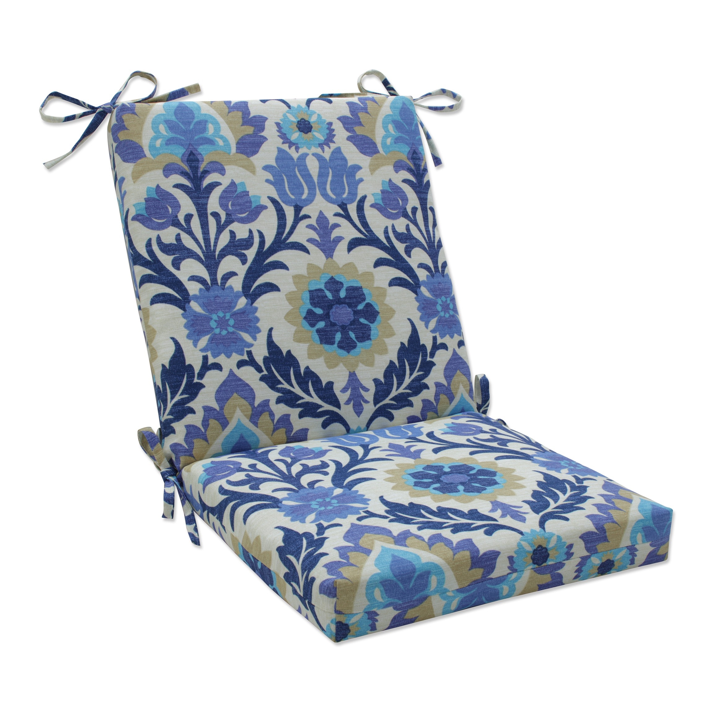 Pillow Perfect 541822 Santa Maria Azure 36.5-in x 18-in Blue Patio chair cushion