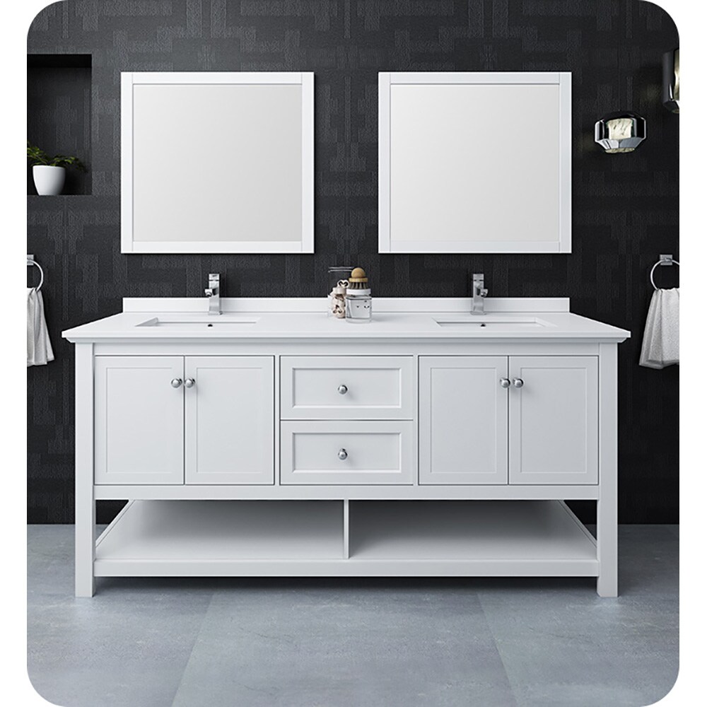 Manchester 72" White Solid Wood Double Sink Freestanding Vanity Base