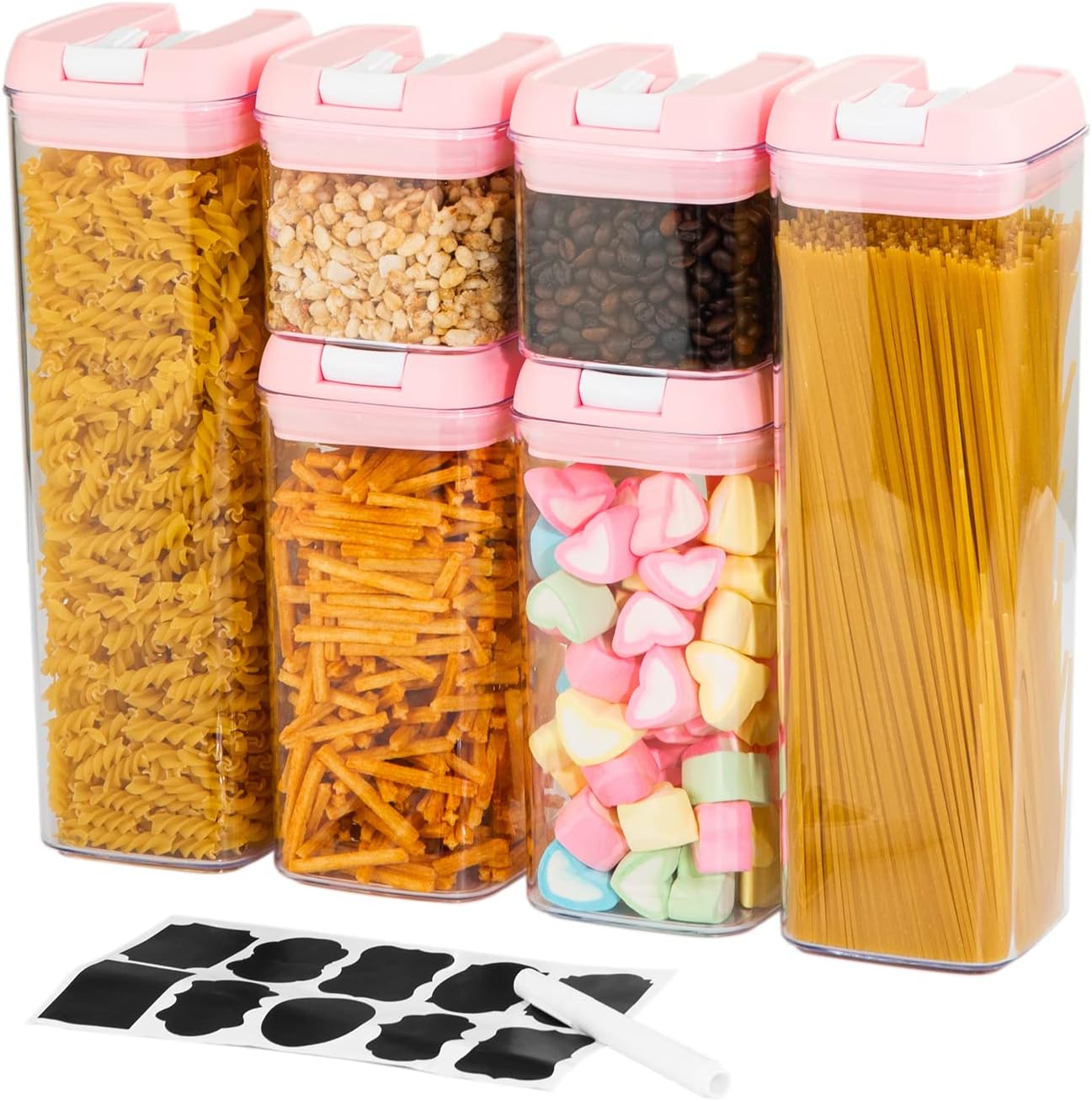 Wellife WELLFE Airtight Food Storage Containers 6 Piece BPA Free Clear Plastic Airtight Containers with Easy Lock Lids for Kitchen Pantry Organization and Storage Sugar Flour Cereal Labels and Marker