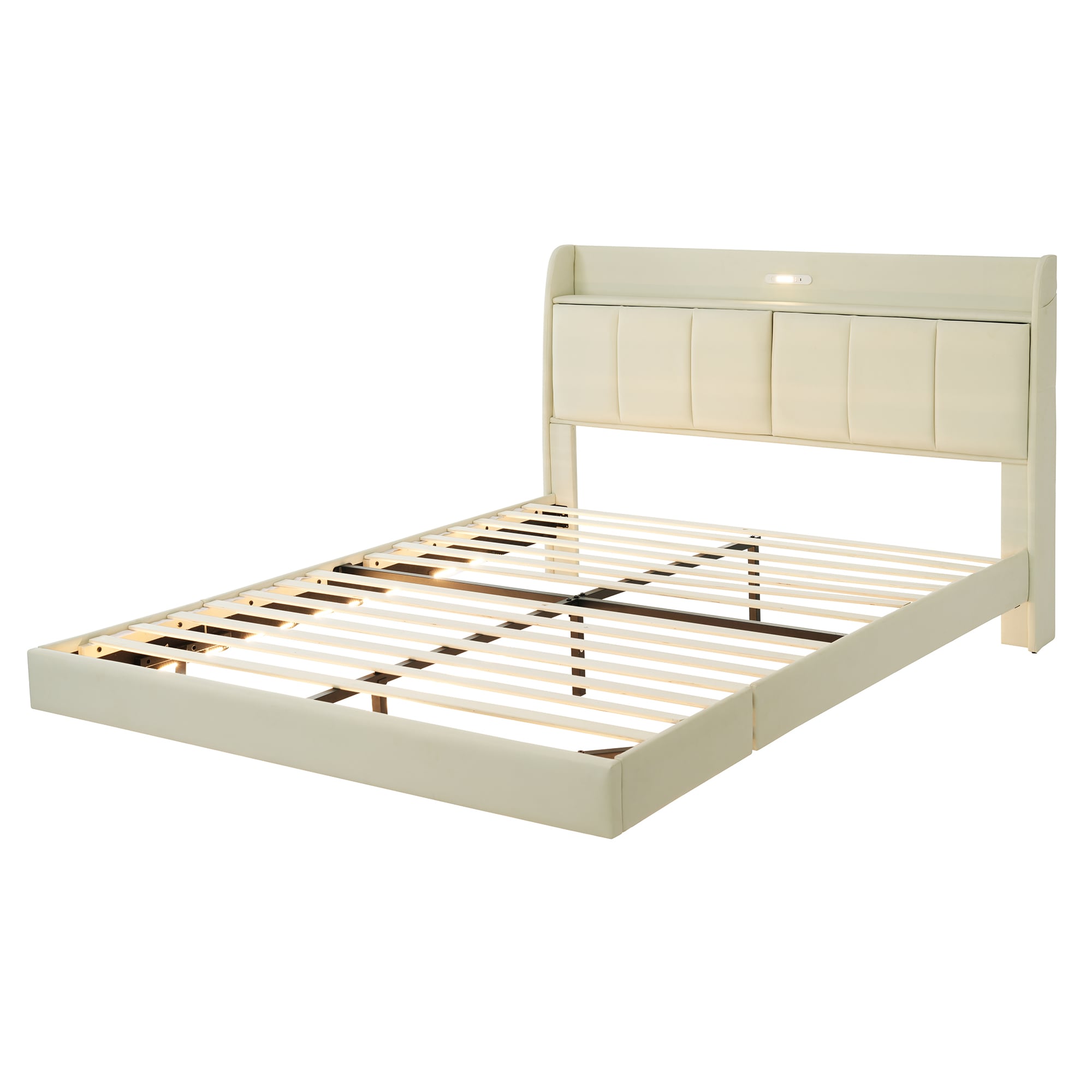 GZMR Queen Size Floating Bed Frame With Lights Beige Queen Wood ...