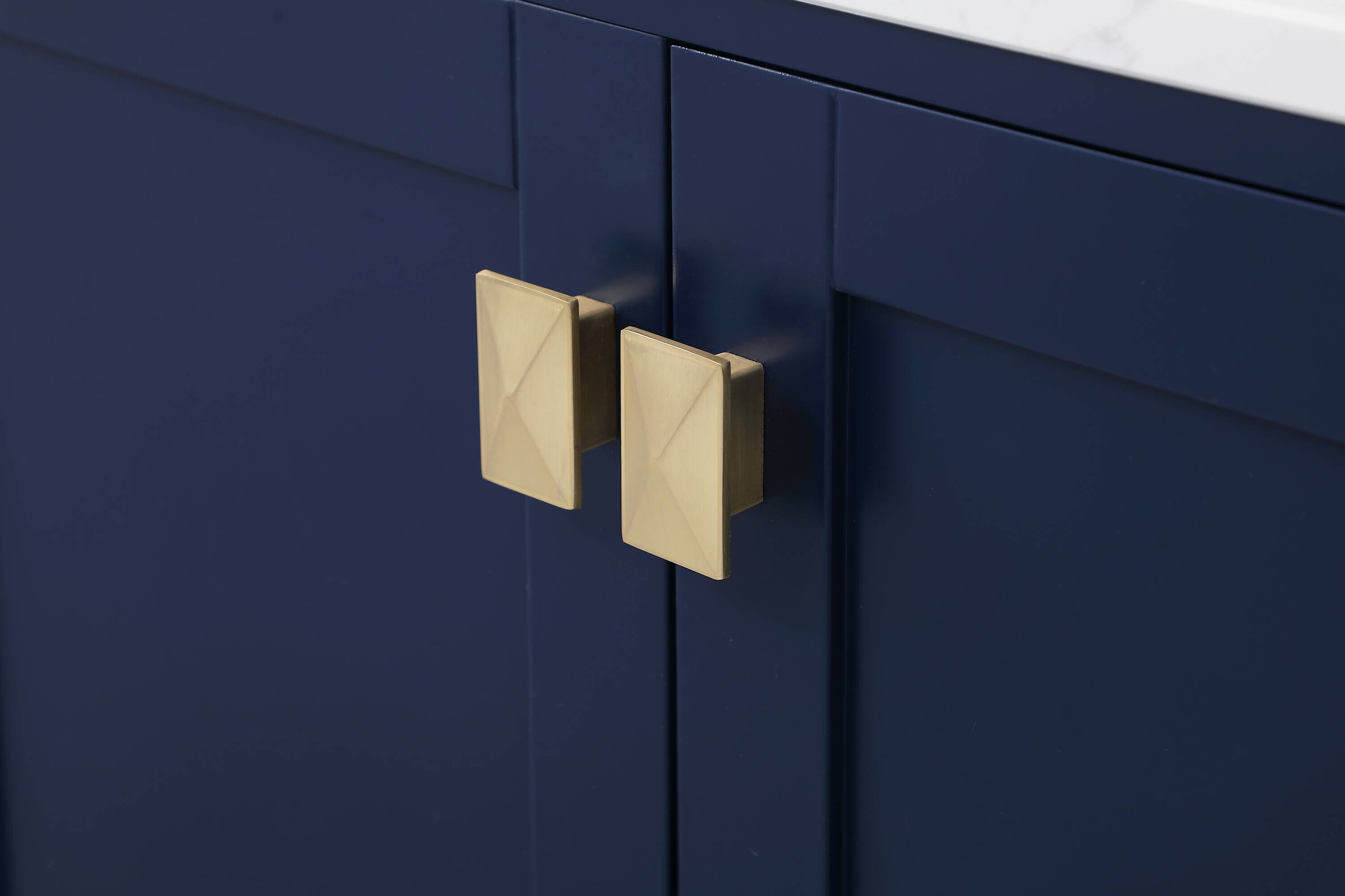 Blue and Gold 72" Double Bathroom Vanity with Calacatta White Countertop