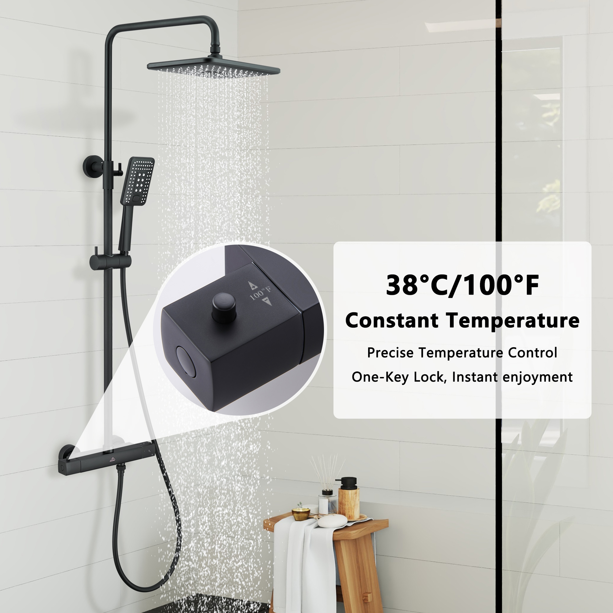 Matte Black Adjustable Height Rain Shower System with Handheld