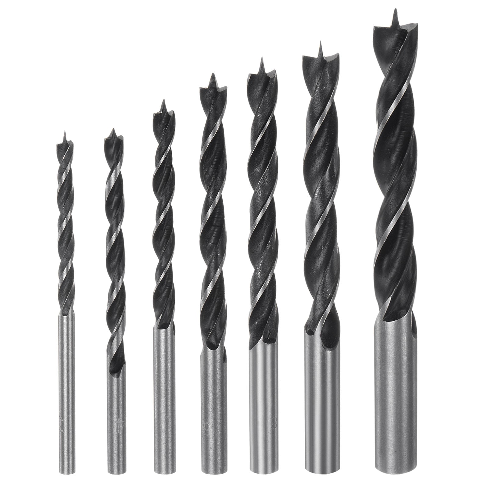 Unique Bargains Brad Point Drill Bit Set 3/4/5/6/8/10/13mm Straight Round Shank Metric Brad Point Spiral Twist Drill Bits for Softwood Hardwood Plywood Plastic Rubber Black #S26031300UX4573