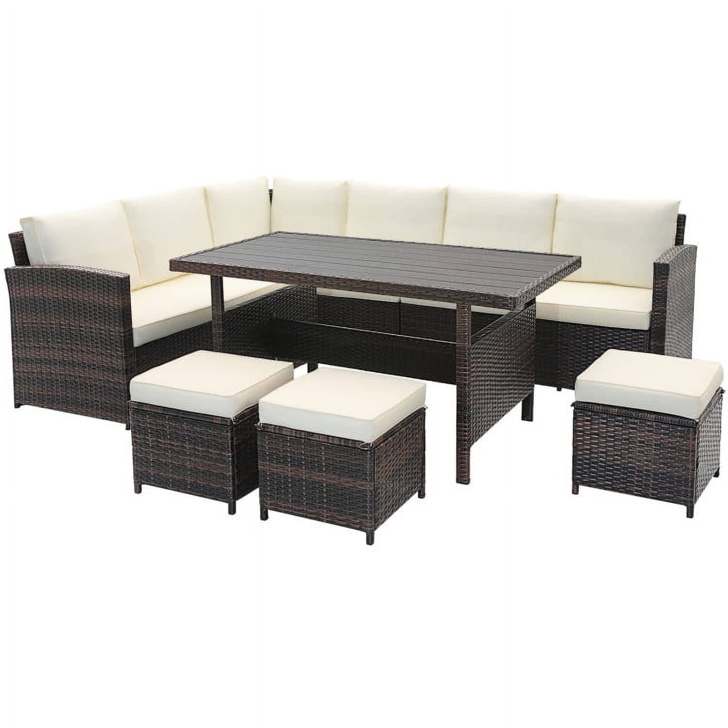 VERYKE 7 Pieces Outdoor Wicker Patio Furniture Set-White Outdoor Wicker Furniture Conversation Sets Coffee Table