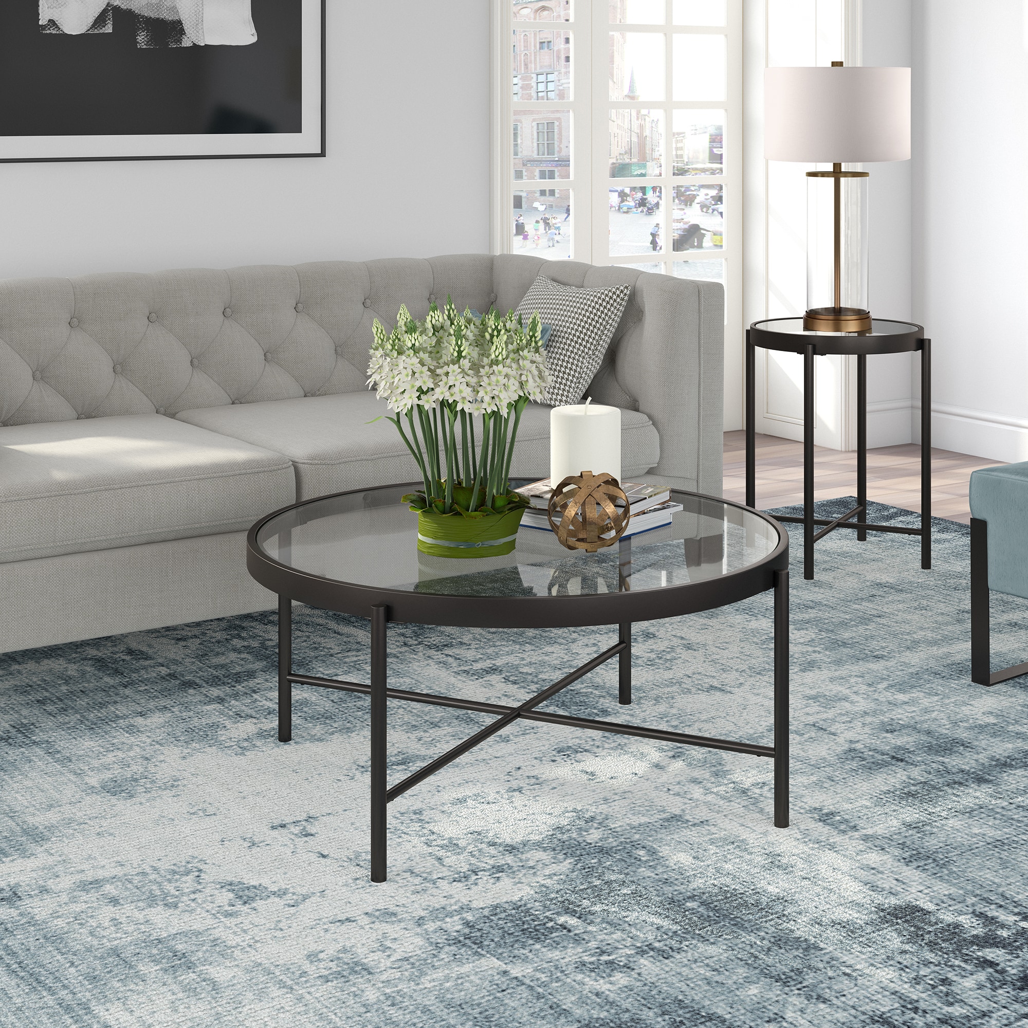 Hailey Home CT0197 Duxbury Blackened bronze Glass Farmhouse Coffee Table