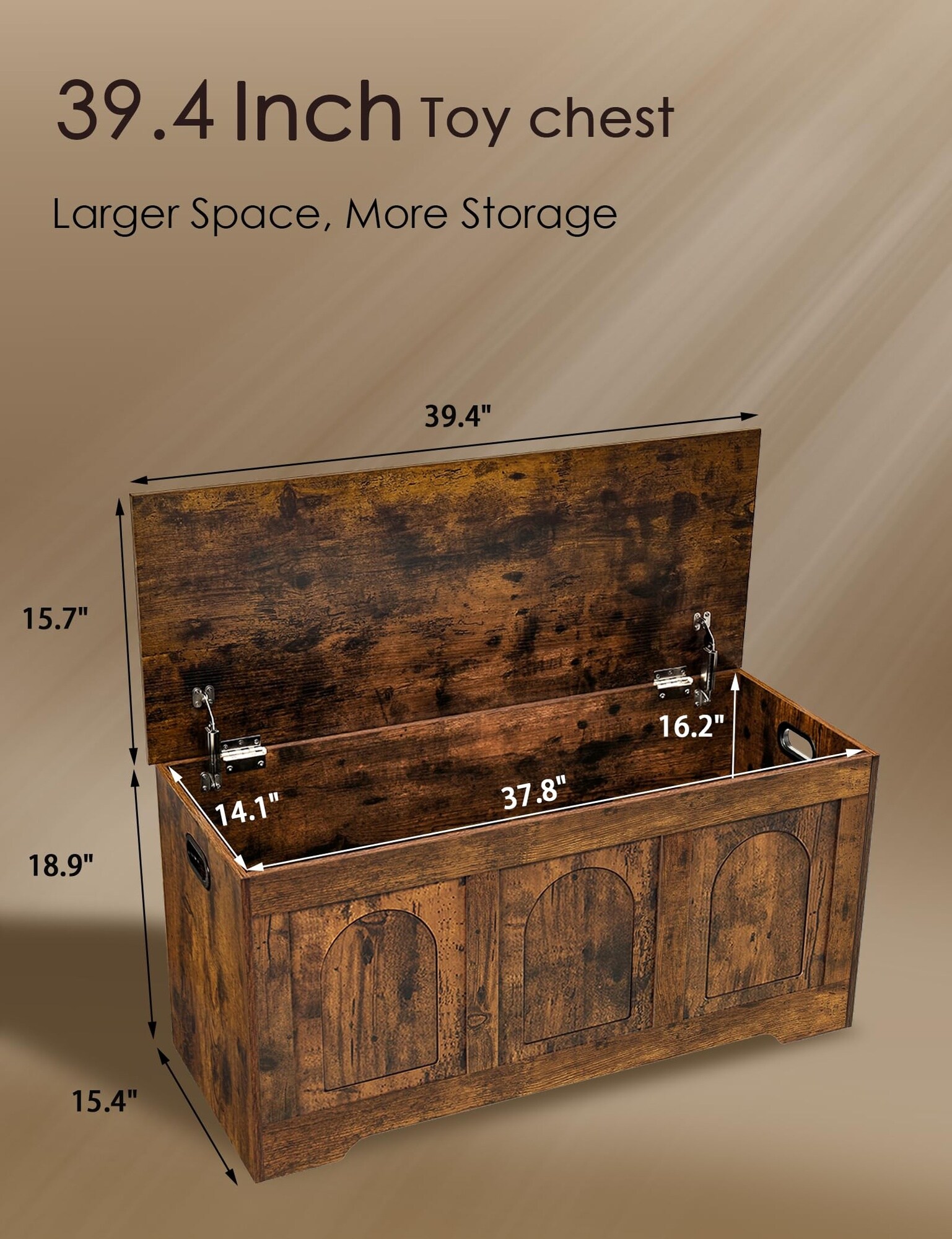 UUDULY Wooden Storage Chest 39.4 in Large Sturdy Toy Box with Safety ...