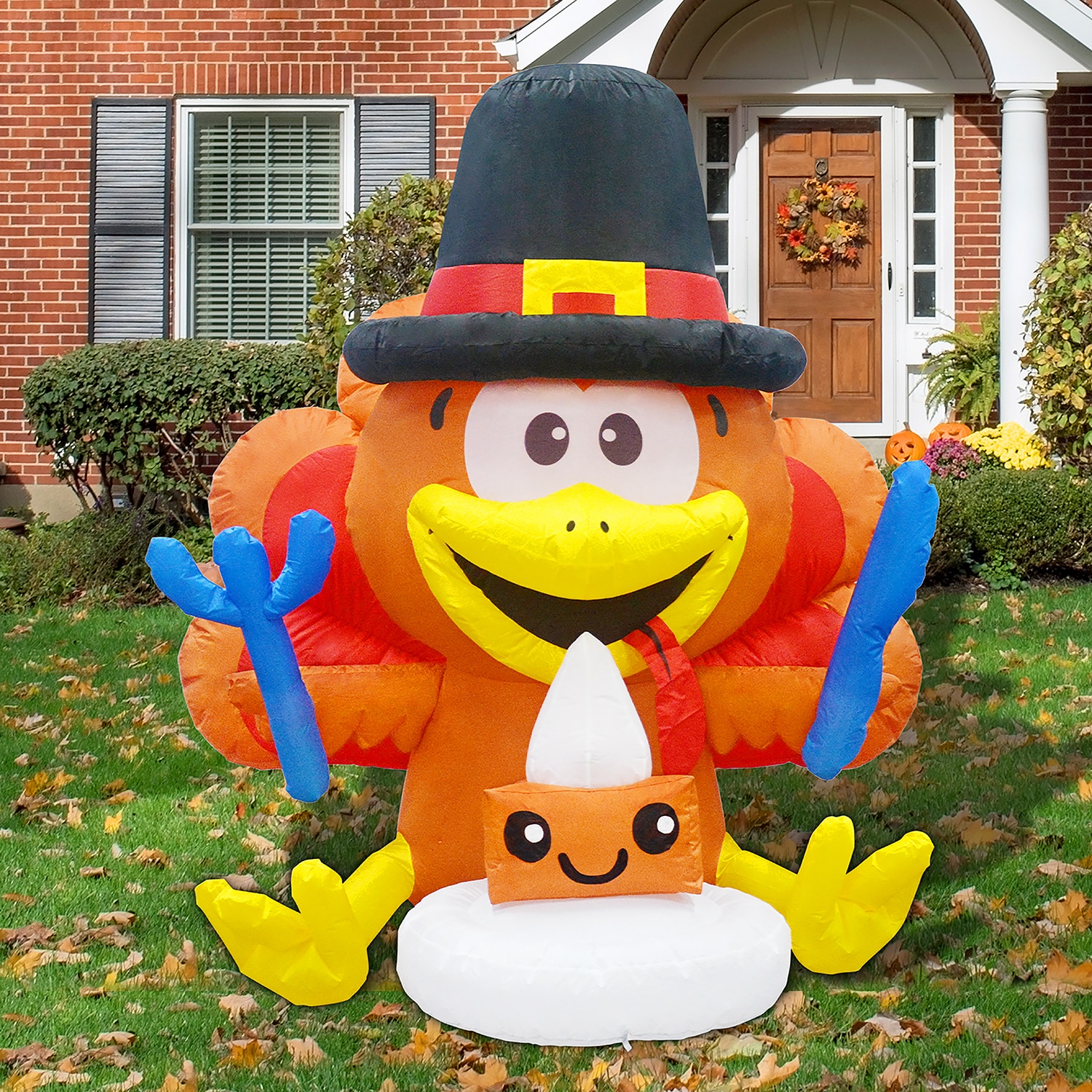 GOOSH 5-ft Lighted Turkey Inflatable in the Outdoor Fall Decorations ...