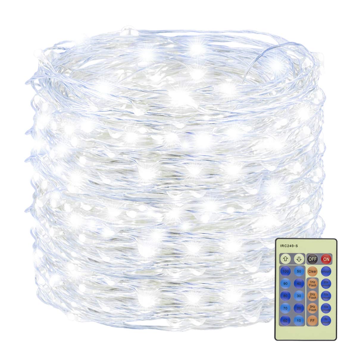 Luupatchy 99FT 300-LED Cool White Fairy String Lights with Remote Control Silver Wire Indoor Outdoor Use