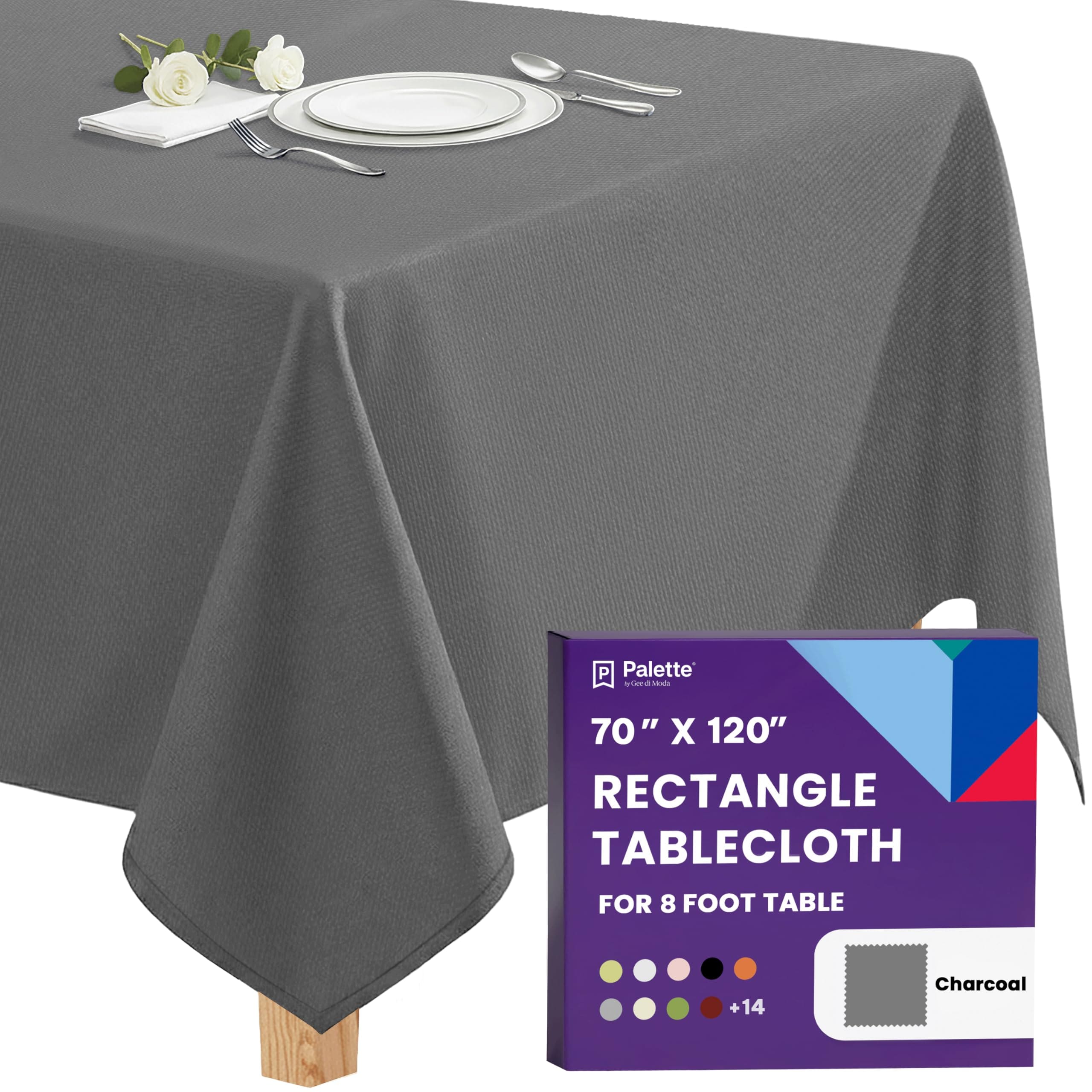 Gee Di Moda  Rectangle Tablecloth - 70 x 120 Inch Charcoal Rectangle Table Cloth - Heavy Duty Washable Fabric - for Buffet Table Holiday Party Dinner Wedding and Baby Shower