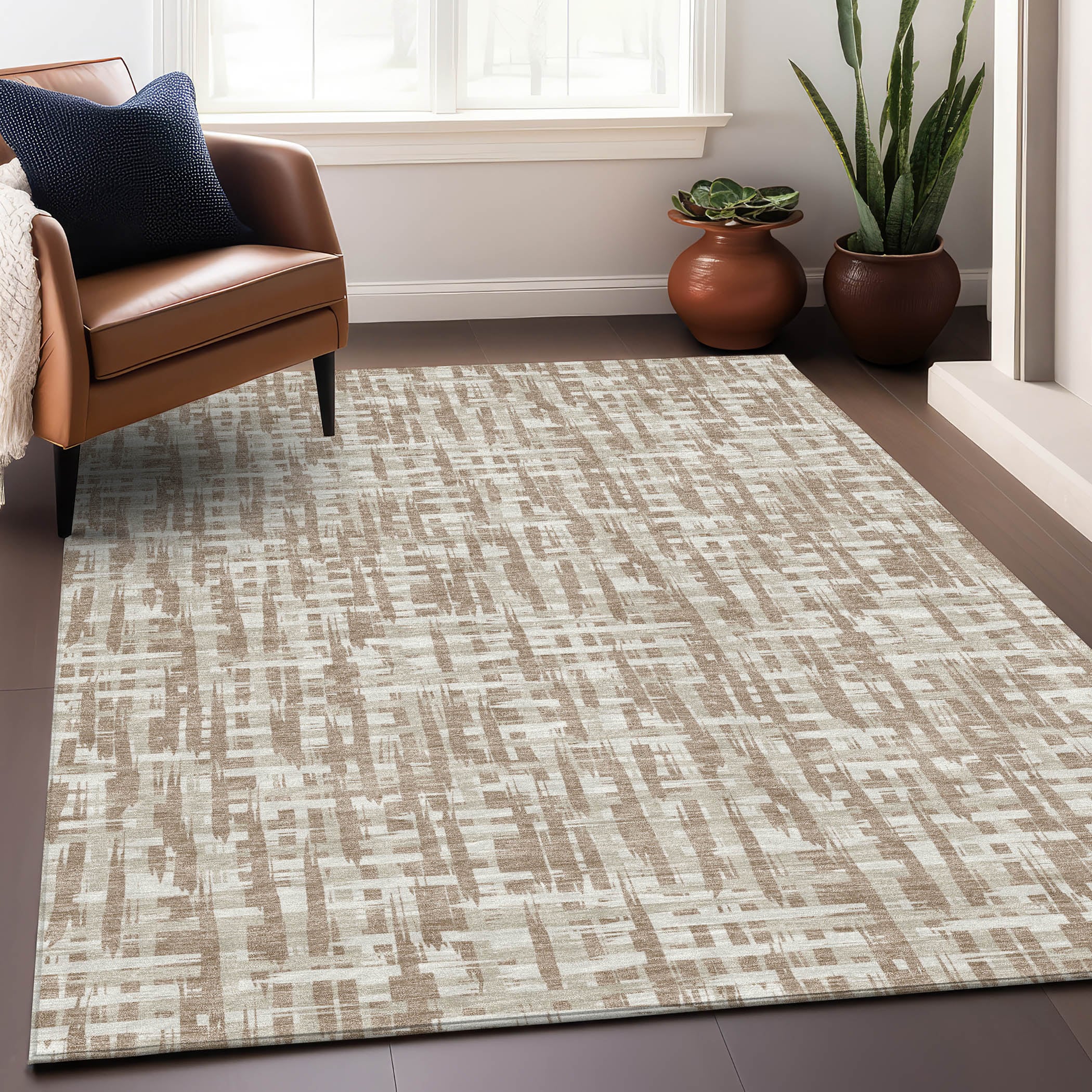 Addison Rugs ACN1059TA30X46 Chantille ACN1059TA 2 x 3 (ft) Polyester Tan Rectangular Indoor/Outdoor Geometric Machine washable Area rug