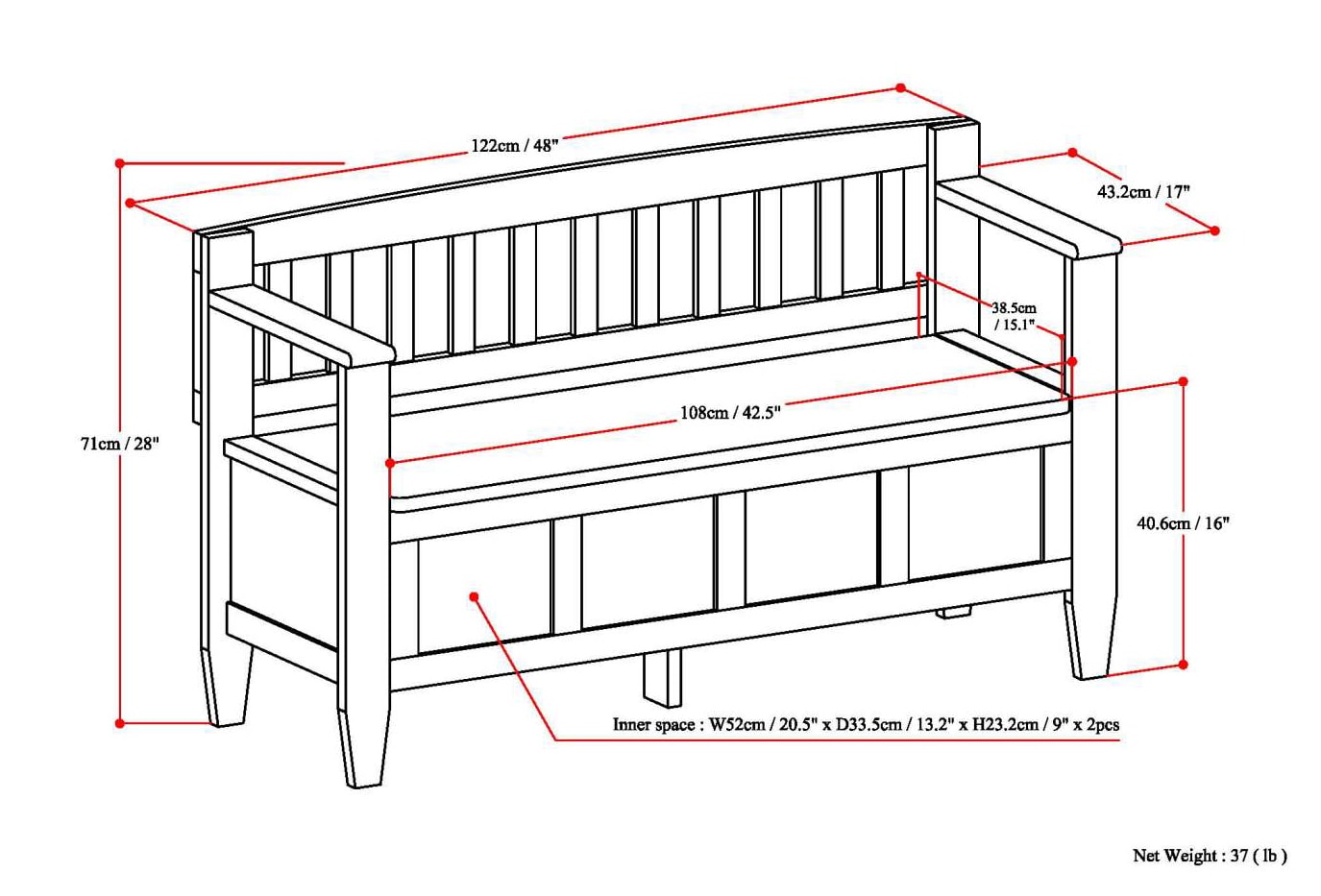 Simpli Home Brooklyn Modern Black Storage Bench with Storage 48-in x 17 ...