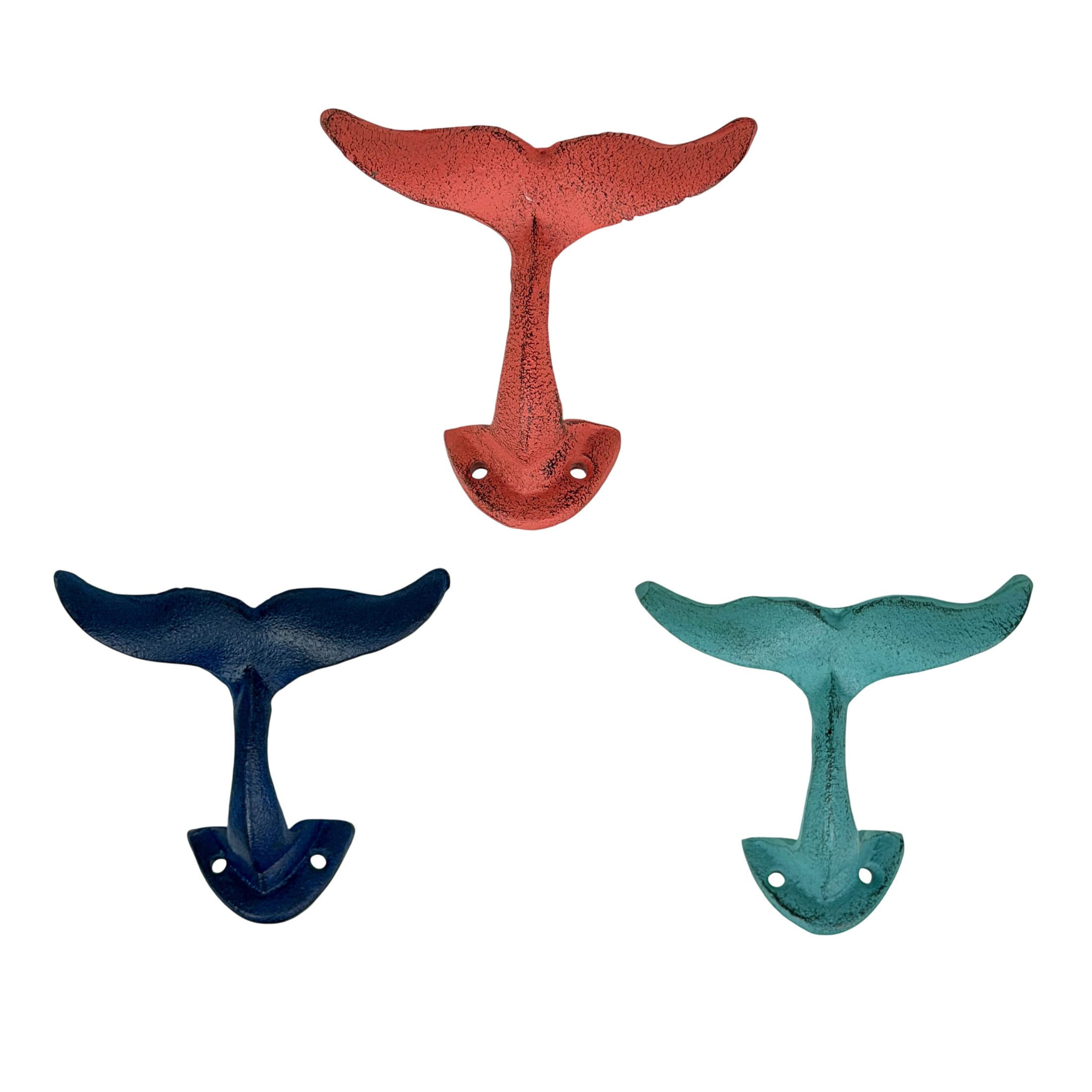 Zeckos  Decorative Whale Tail Wall Hook Set of 3 Cast Iron 5-in X 3.5-in Distressed Finish Two-Point Mounting Hardware Included