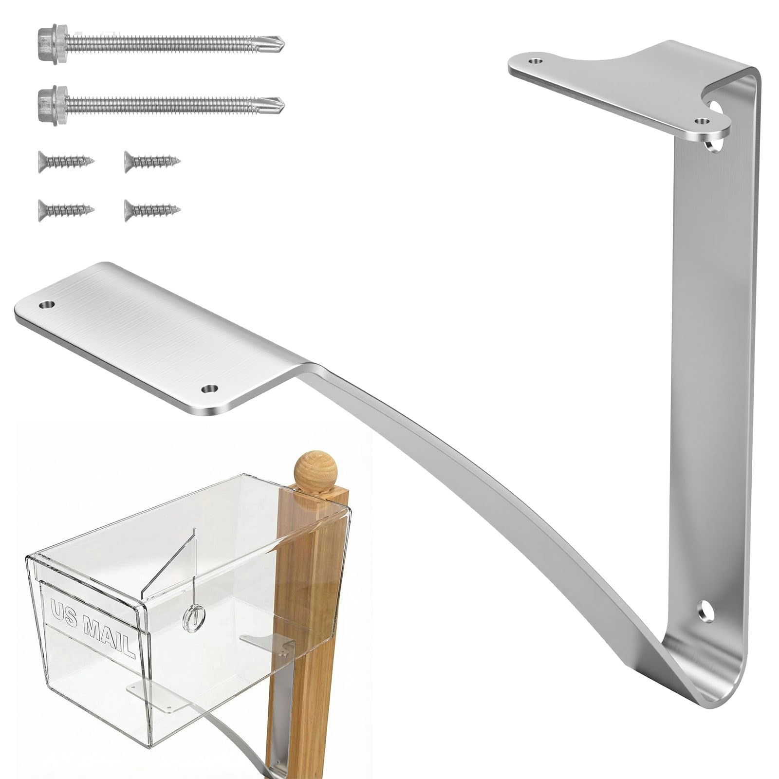Adrinfly  Mailbox Bracket for Post Heavy Duty Stainless Steel Mounting Hardware Outdoor Floating Shelf Support Secure Installation Silver