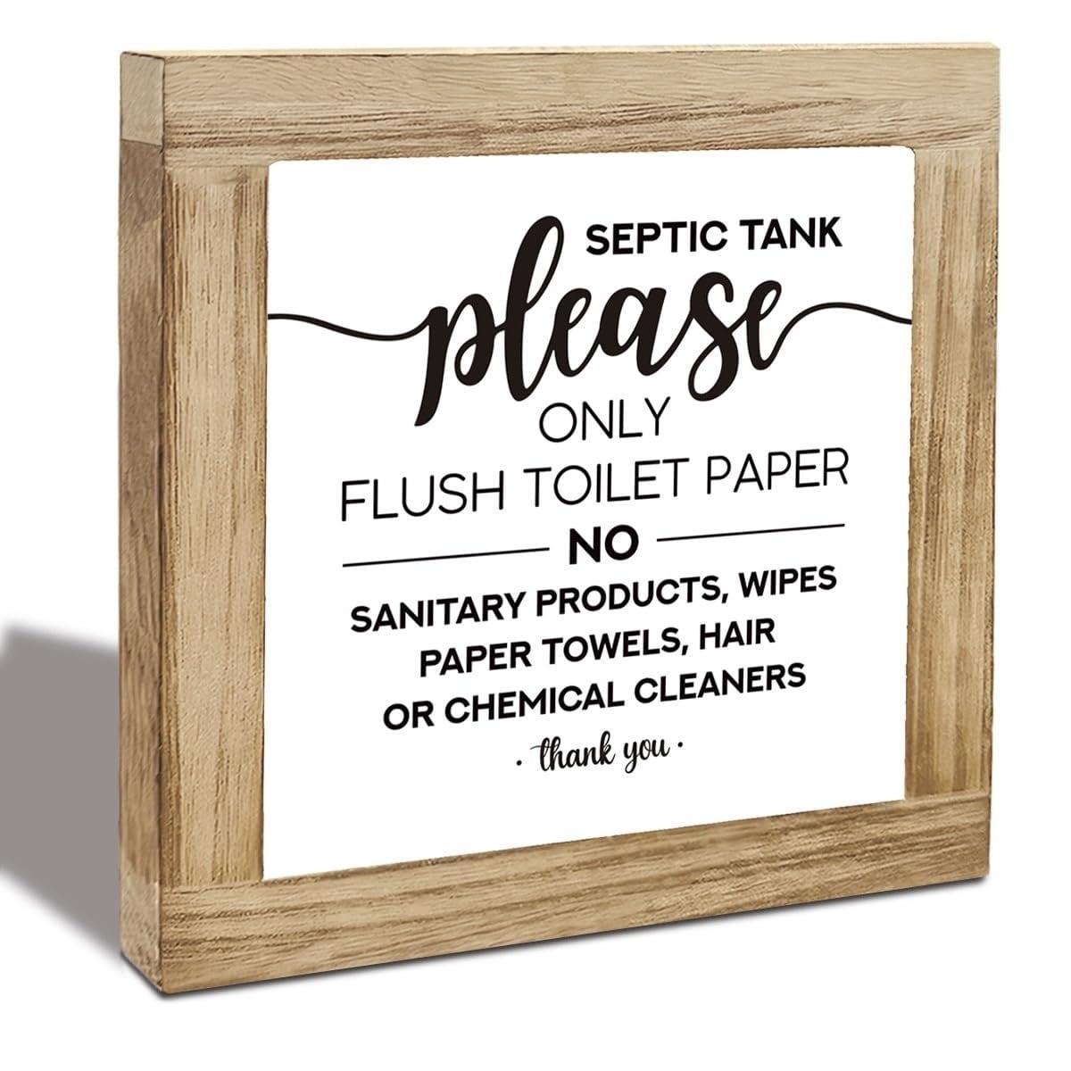 Etokfoks  Wood Finish Freestanding Bathroom Sign Rustic Farmhouse Decor Septic Tank Reminder Toilet Paper Only Flush