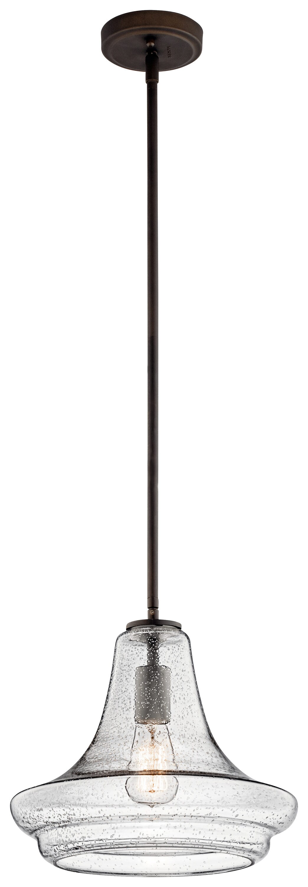 Kichler 42328OZCS Everly 1 -Light Olde Bronze Transitional Seeded glass Bell Medium Hanging Pendant light