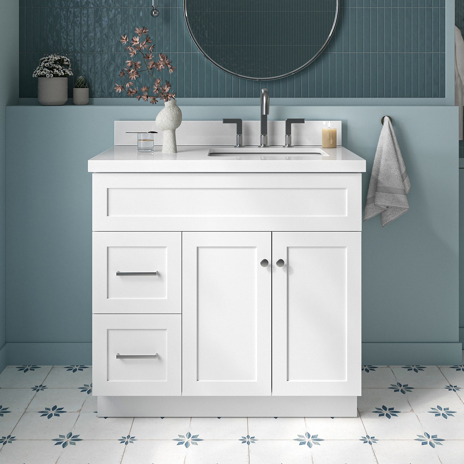ARIEL F037SRWQRVOWHT Hamlet 37-in White Undermount Single sink Bathroom Vanity with Pure White Quartz Quartz Top