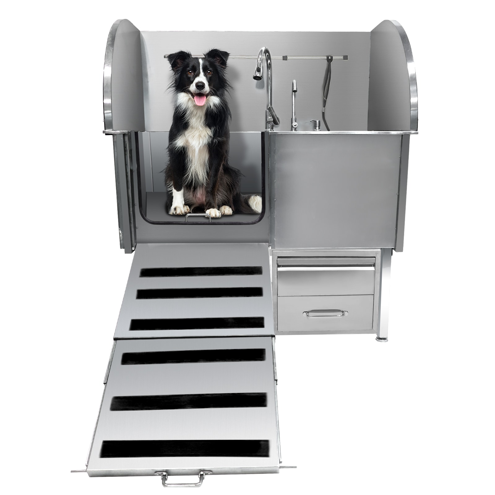 Garvee - Dog Washing Station 50 Inch with Ramp Faucet Storage Drawer and Floor Grate Professional...