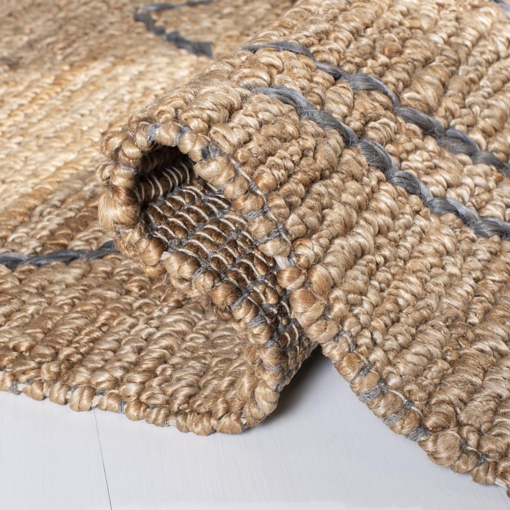 Gray and Beige Hand-Knotted Geometric Jute Rug 4' x 6'